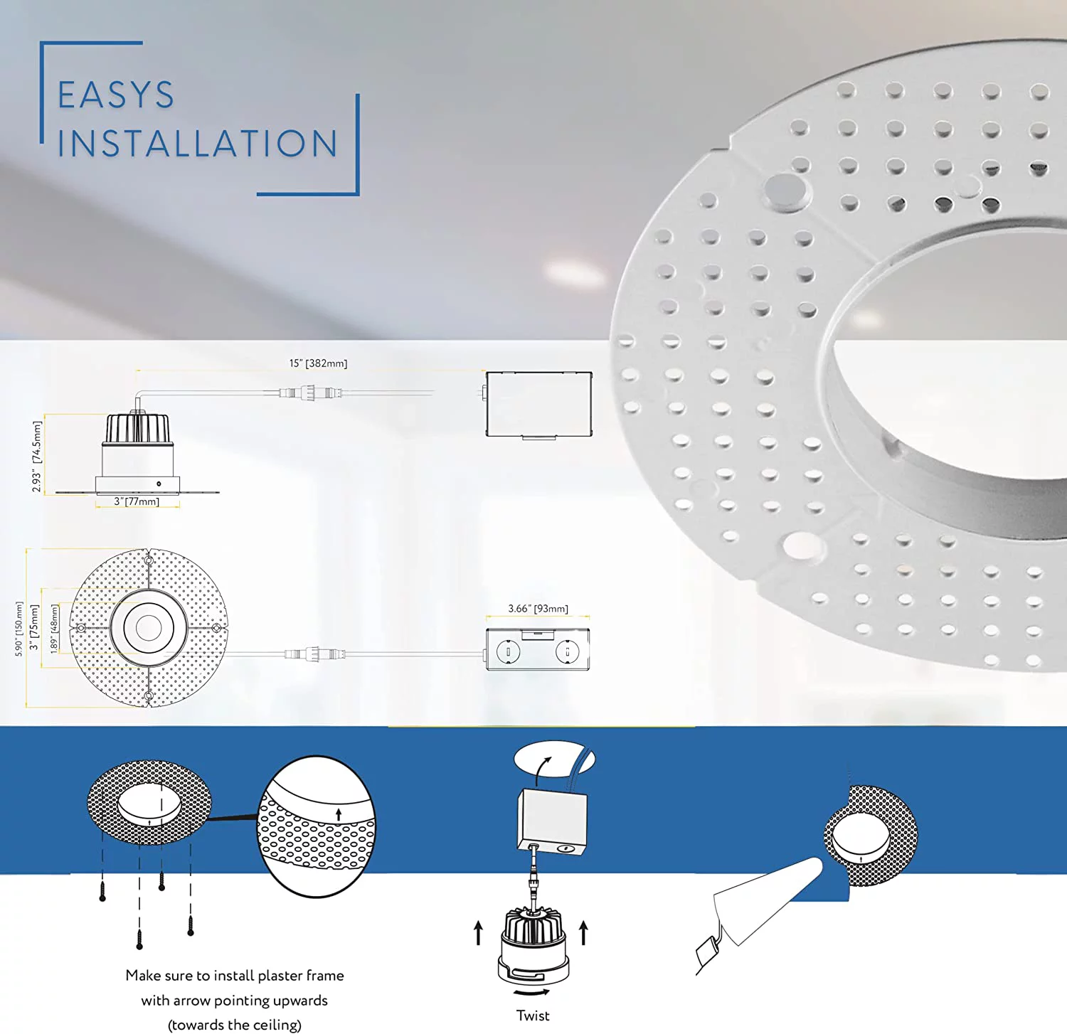 Perlglow 3.5-inch Trimless Round White Downlight Luminaire, LED Recessed Light Fixtures Dimmable 5CCT.