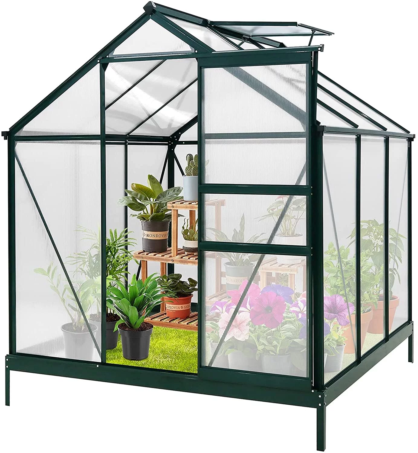 EAGLE PEAK 6' x 6' x 7' Outdoor Walk-in Hobby Greenhouse with Sliding Door, Roof Vent, Base and Anchor, Aluminum Frame for Seedlings, Flowers, Herbs, Vegetables and Plants Backyard Garden…