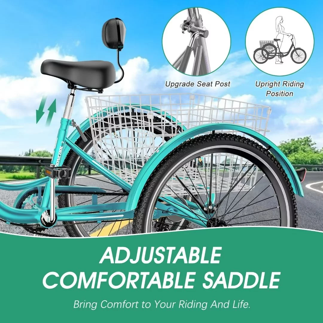 Docred Adult Electric Tricycles 3 Wheel Electric Bike, 24Inch 15.5 mph 500W Electric Trikes，7-Speed & 4 Adjustable Riding Modes Electric Tricycle with 36V Removable Lithium Battery