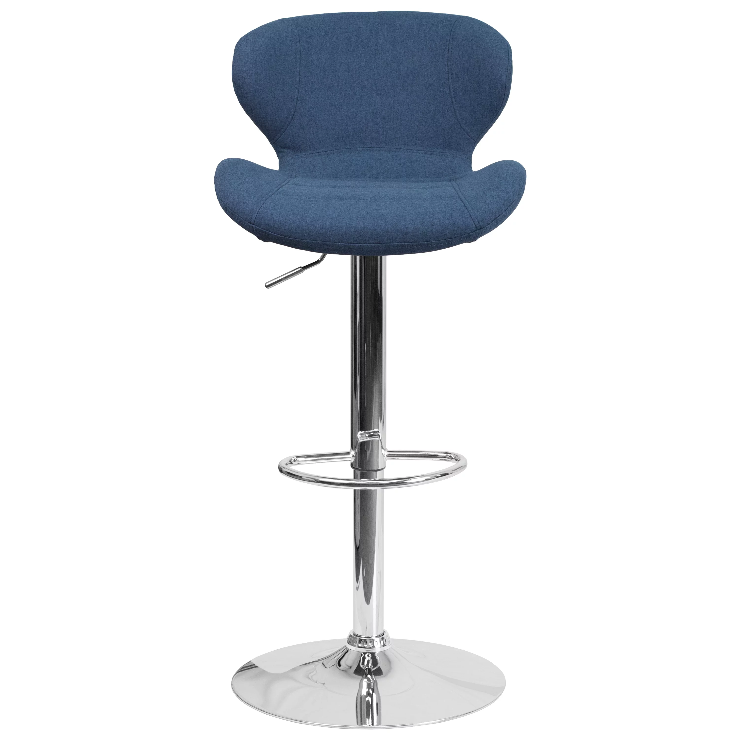 Flash Furniture Modern Low-back Height-adjustable Chrome/Vinyl Barstools (Set of 2) Grey Fabric