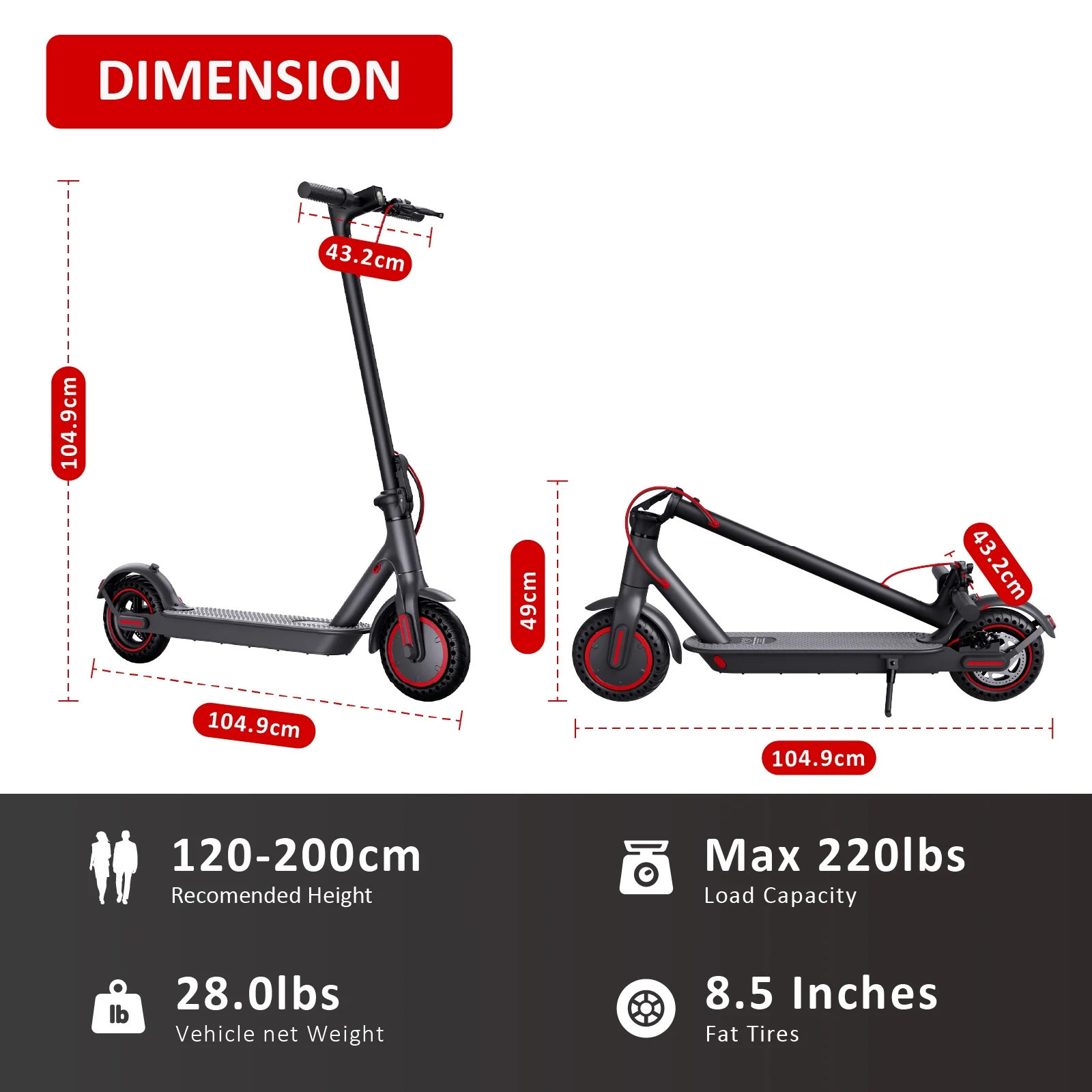Windhorse 350W Brushless Motor Foldable Electric Kick Scooter - 15 Miles Max Range & 15.5 MPH Top Speed with 8.5