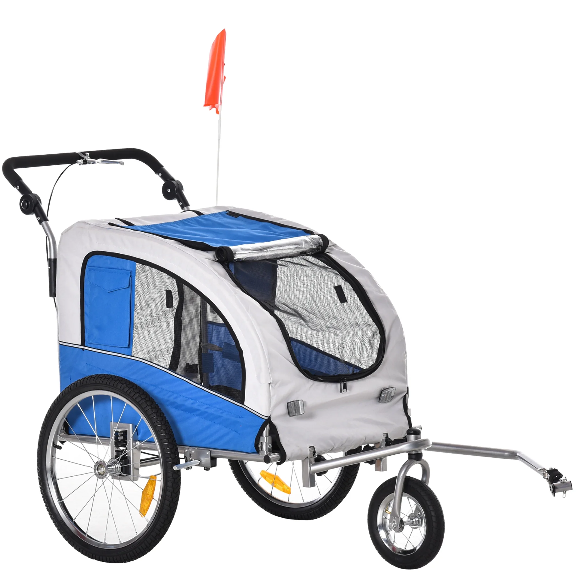 Aosom Dog Bike Trailer 2-In-1 Pet Stroller with Canopy and Storage Pockets, Blue