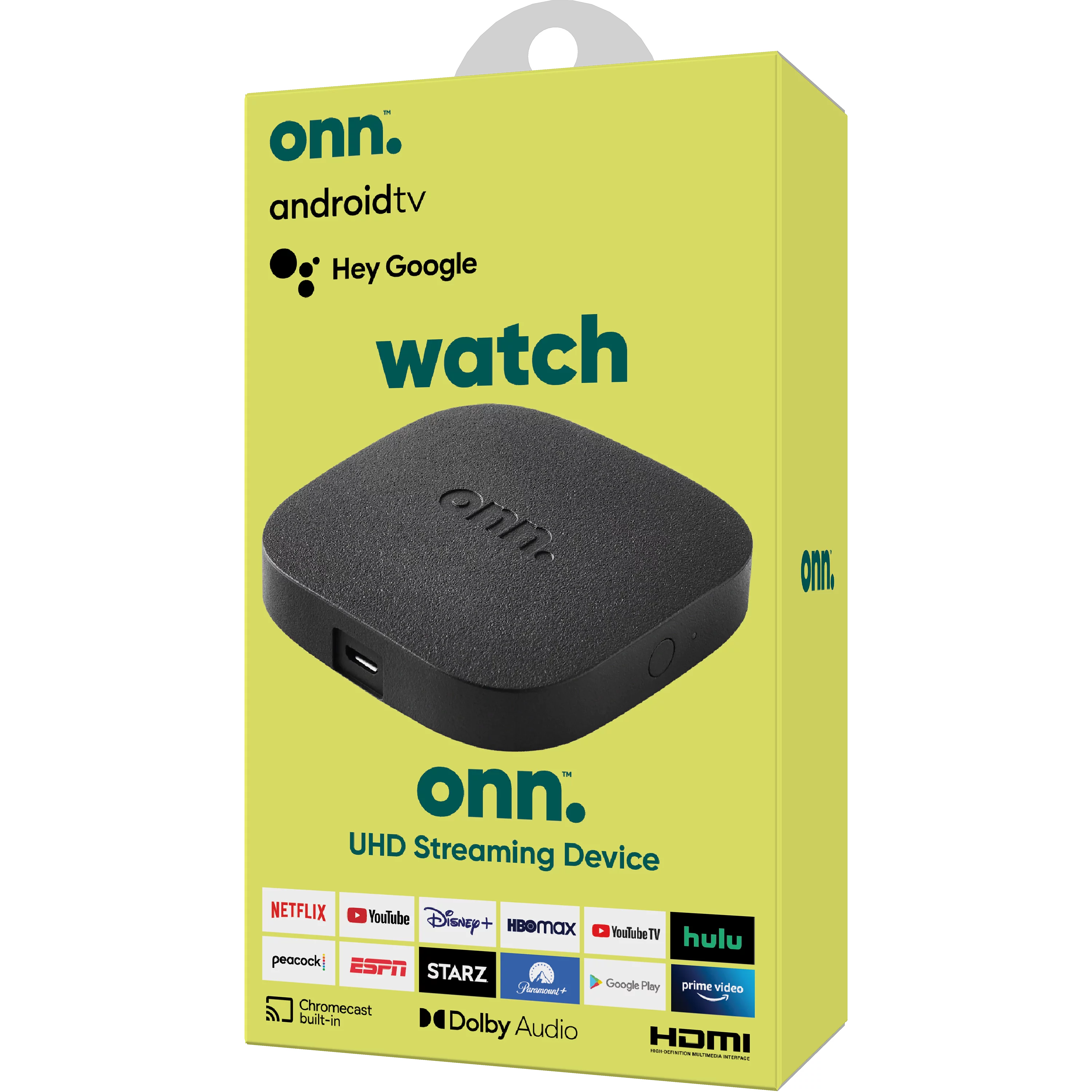 onn. Android TV 4K UHD Streaming Device with Voice Remote Control & HDMI Cable