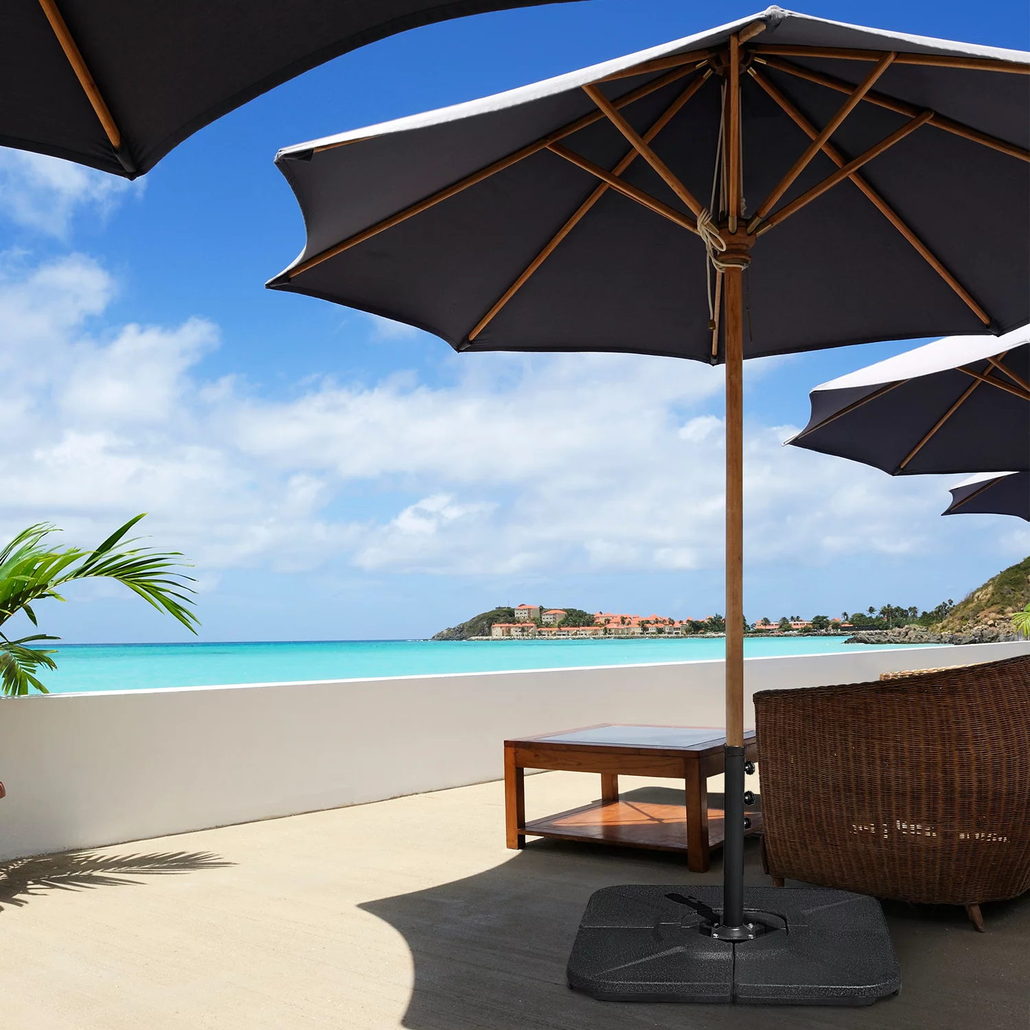 Aoodor Cantilever Offset Patio Weighted Umbrella Stand Square Base 4-Piece Black, 19.7”(L)×19.7(W)’’×2.8’’(H)