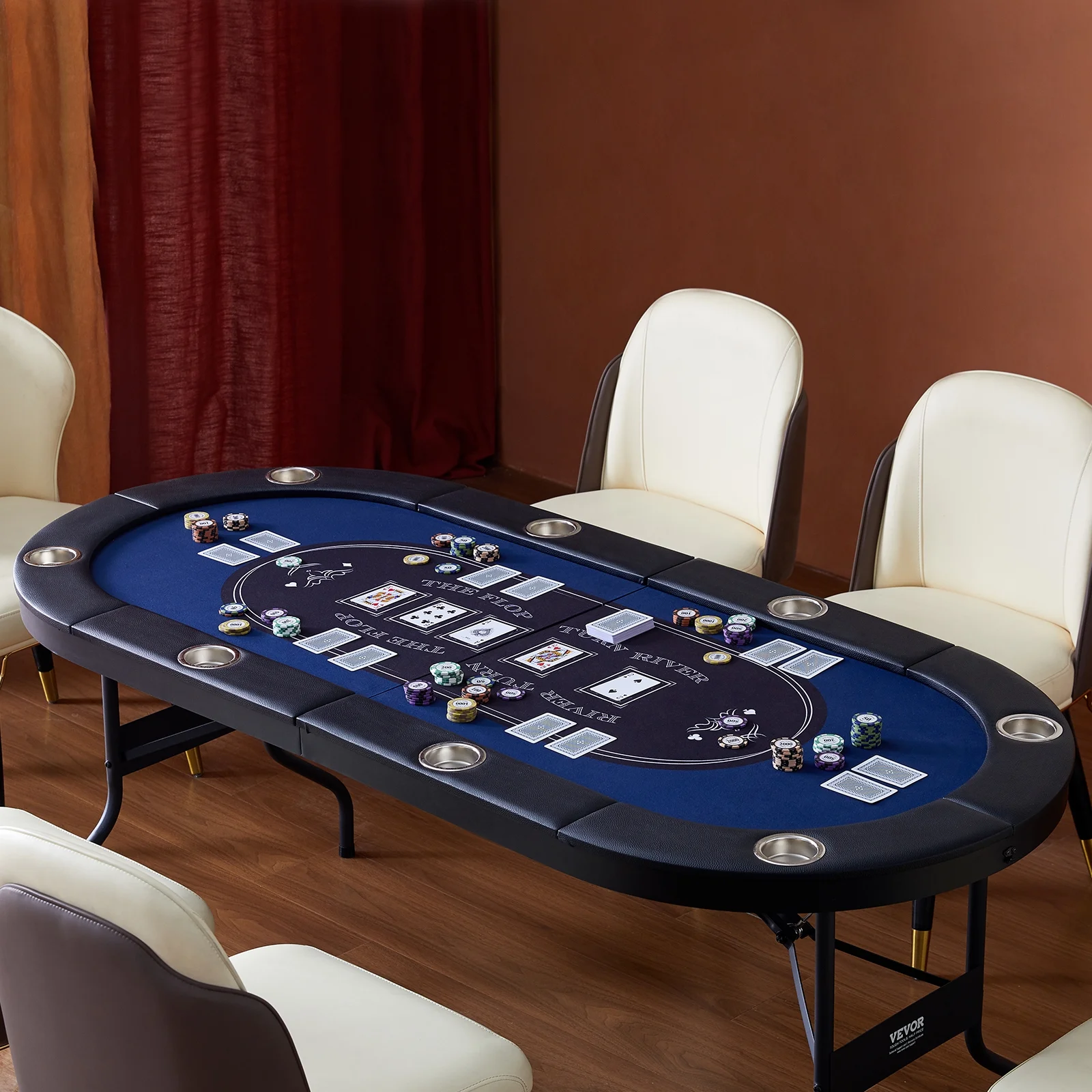 SKYSHALO 8 Player Oval Foldable Poker Table Casino Blackjack Texa Holdem Table 72