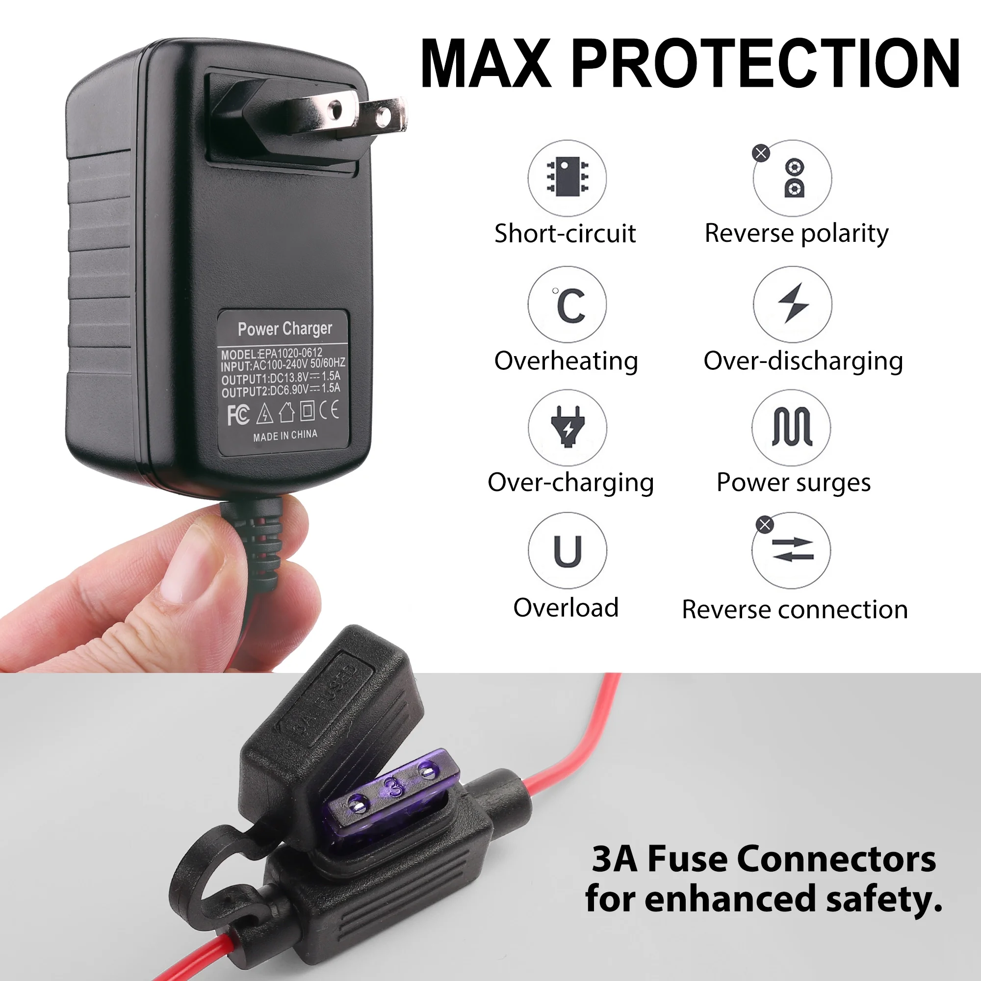 LotFancy Battery Trickle Charger Automatic 6V 12V 1.5A, Charger Universal Power Battery Maintainer