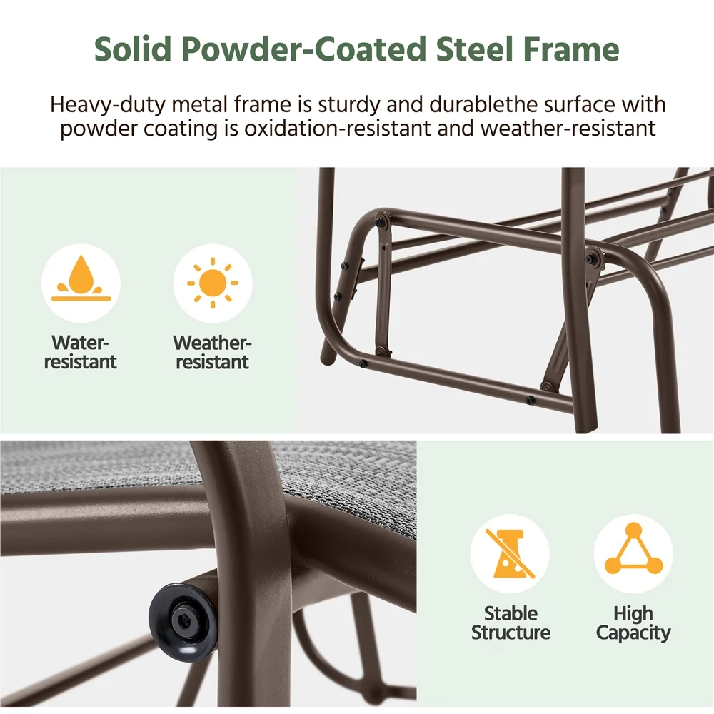 Topeakmart 2-Person Patio Swing Glider Bench Texteline with Steel Frame, Gray