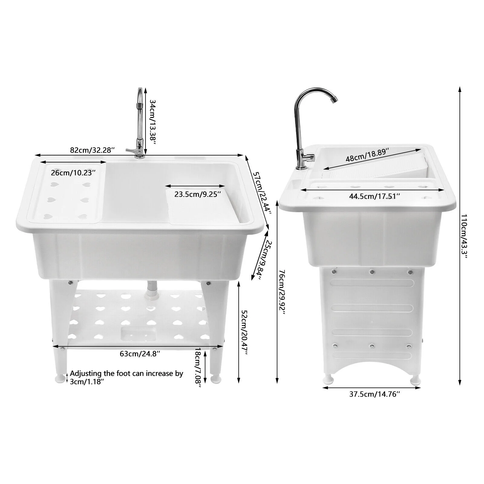 White Utility Sink Laundry Tub Freestanding Sink Wash Station w/ Faucet Home