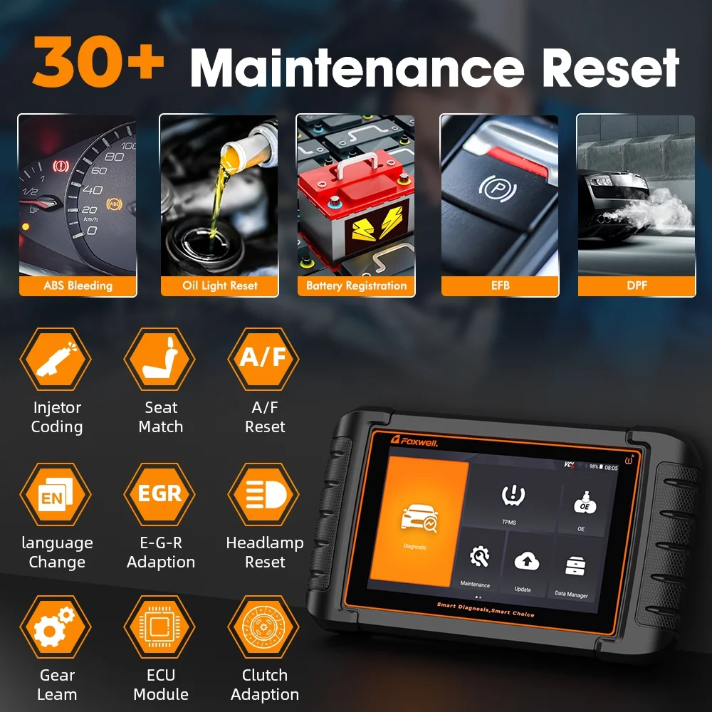 FOXWELL NT809TS Professional TPMS Programming Relearning Activation OBD2 Scanner Automotive Diagnostic Scan Tool Bi-direactional Scan Active Test TPMS Tool All System Code Reader 30+ Resets, NT809TS