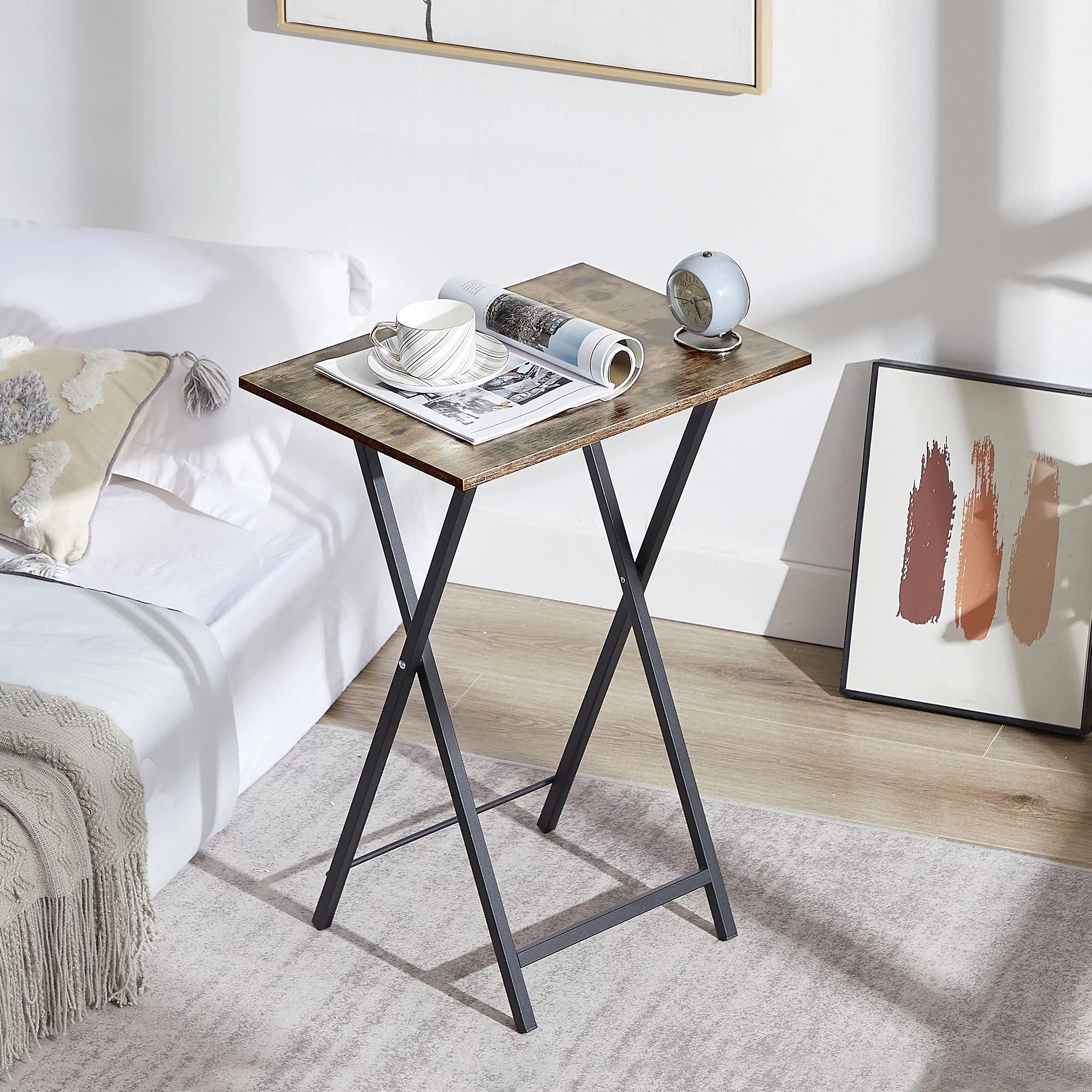 VECELO Folding TV Tray, Portable Dinner/Snack Table with Cup Holder, Set of 2, Gray