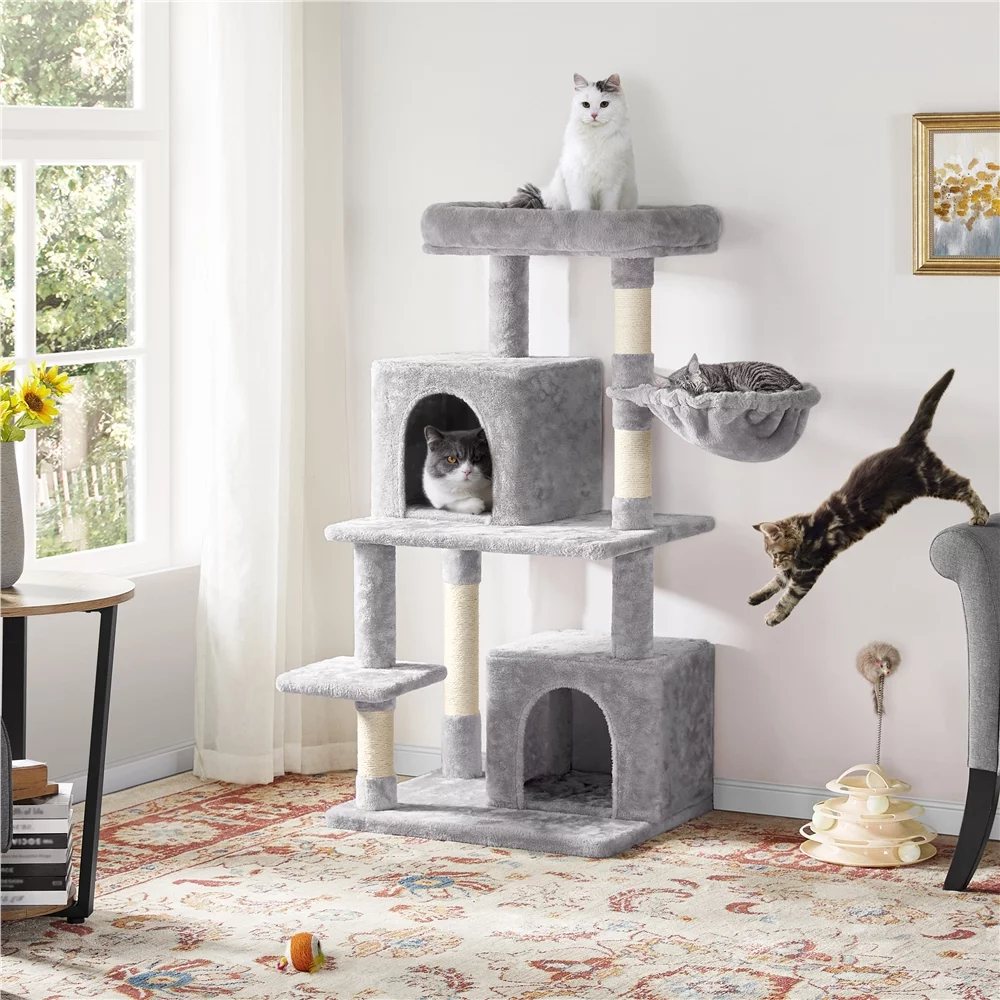 Yaheetech 46.5'' Multilevel Cat Tree Condos Cat Scratching Posts Plush with Top Perch Basket for Cats, Light Gray
