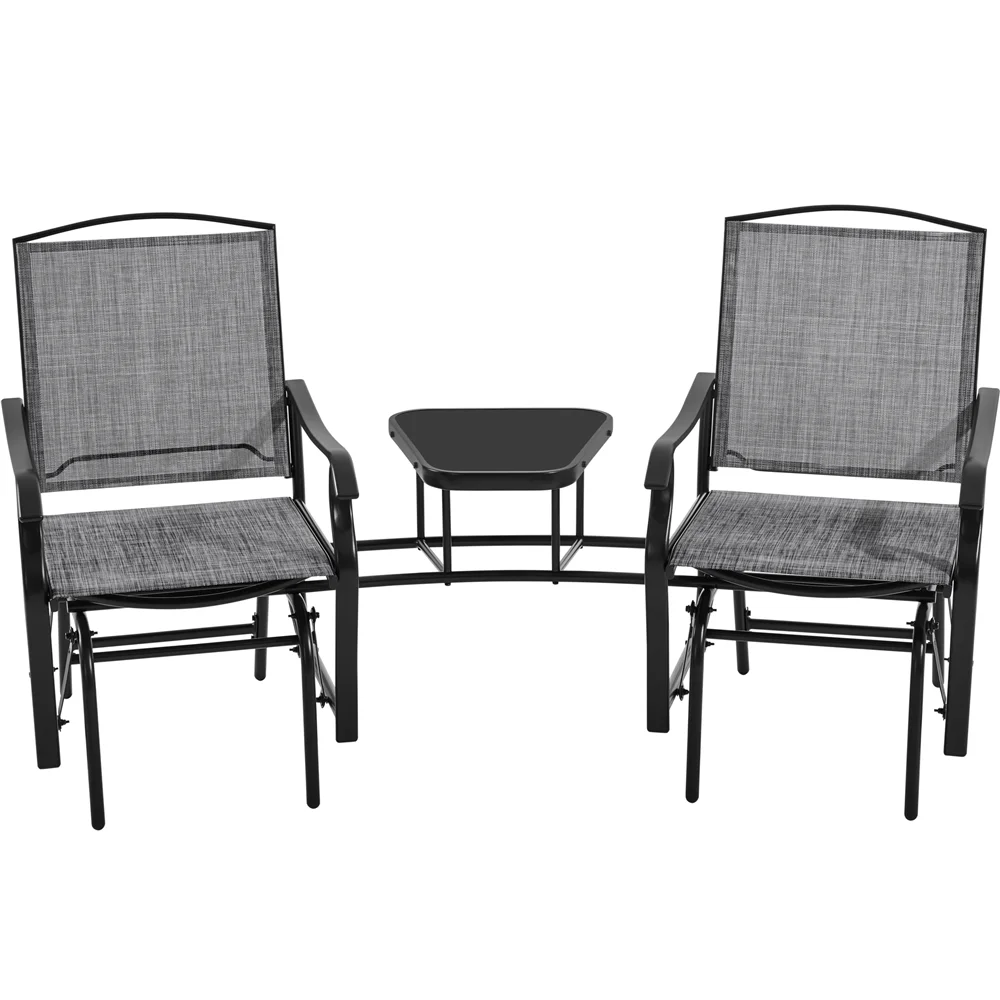 Yaheetech 2-Person Patio Glider with Table, Gray