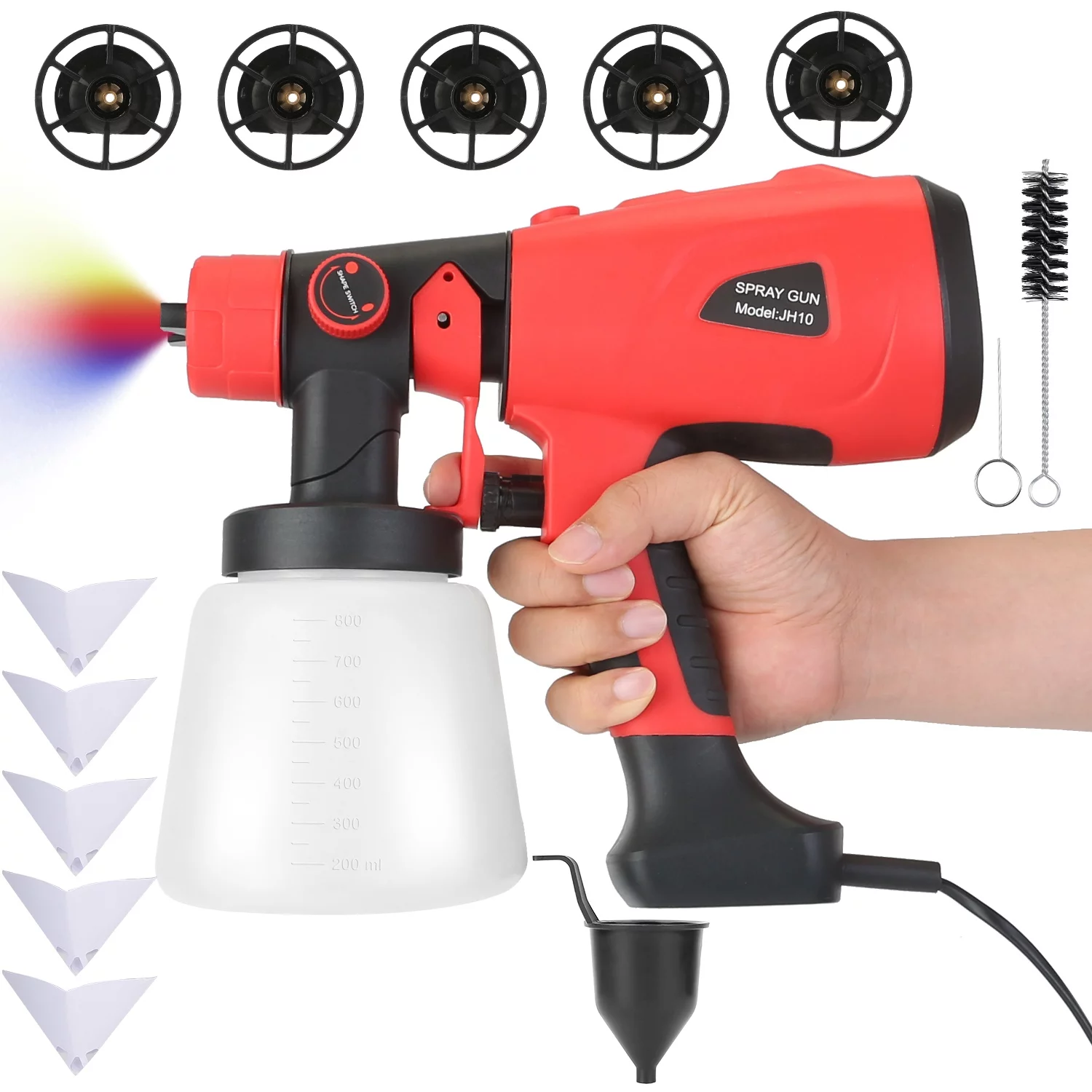 iMountek Electric Paint Sprayer HVLP Spray Painting Machine with 3 Spray Patterns 5 Nozzles 800ML Detachable Cup for Fences Bricks Walls