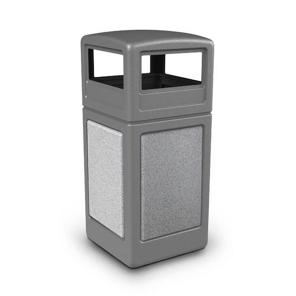 Commercial Zone Products StoneTec 42 Gallon Square Trash Can with Dome Lid Black with Pepperstone