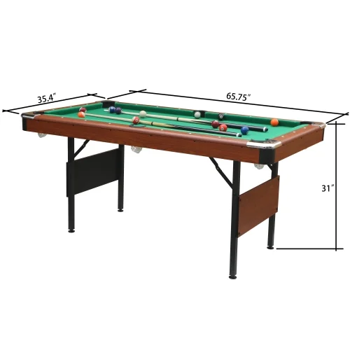 Shinpt Folding Portable Pool Table with Full Set of Balls, 2 Cue Sticks, Chalk and Felt Brush, 5.5ft Billiards Table with Leg Leveler, Tabletop Billiard Table with Green Velvet cloth, Green