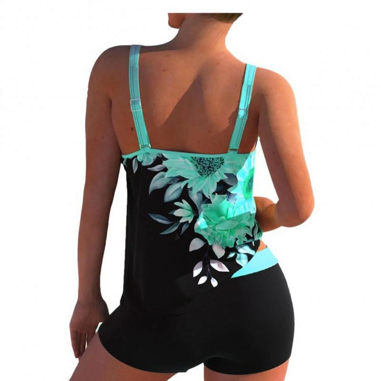S-5XL Womens Tankini Bathing Suits Tummy Control Two Piece Floral Print Swimsuits With Boyshorts
