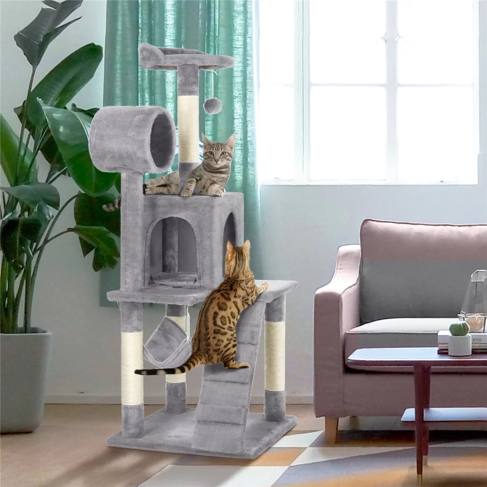 Yaheetech 51'' Cat Tree Condo Multilevel Cat Towers W/ Hammock Tunnel Scratching Post, Light Gray