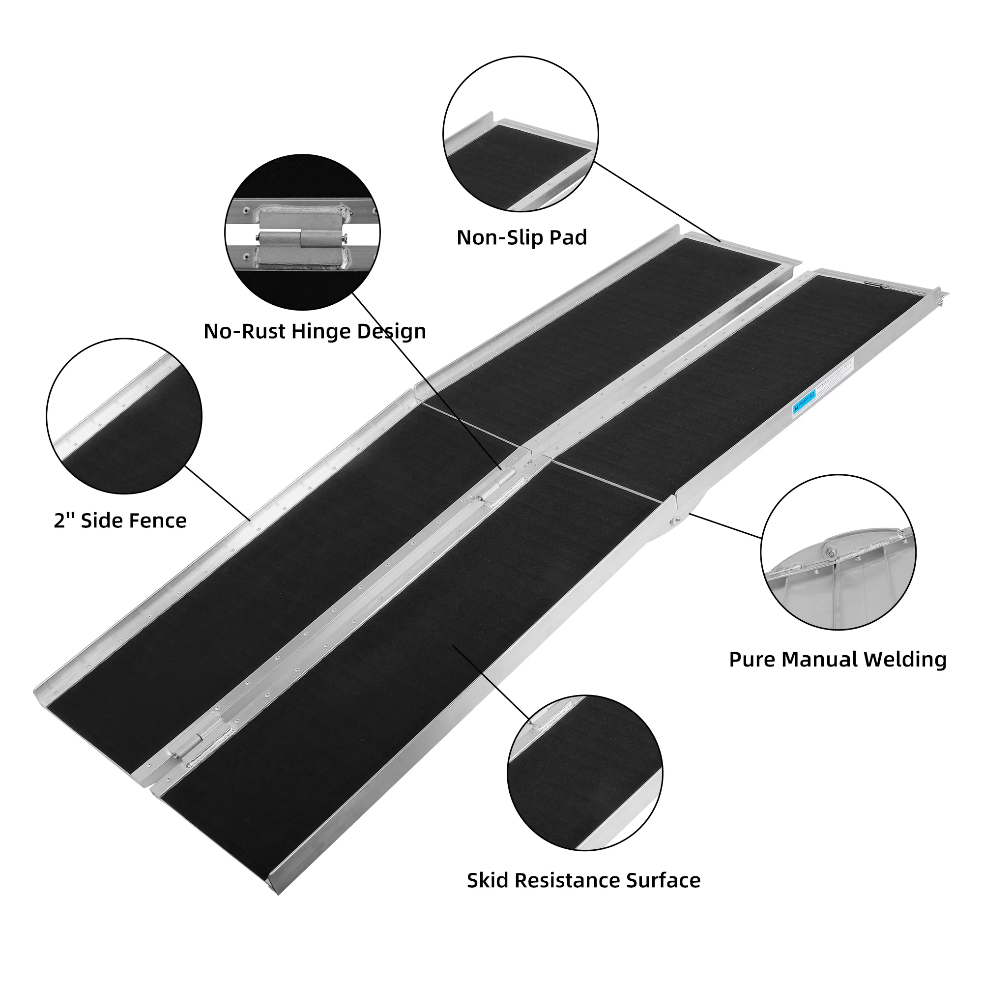 7FT Folding Aluminum Wheelchair Ramp with Handle, Utility Mobility Access Threshold Ramp, Ramp for Wheelchairs for Home, Doorways, Steps, Stairs, Holds up to 600 lbs