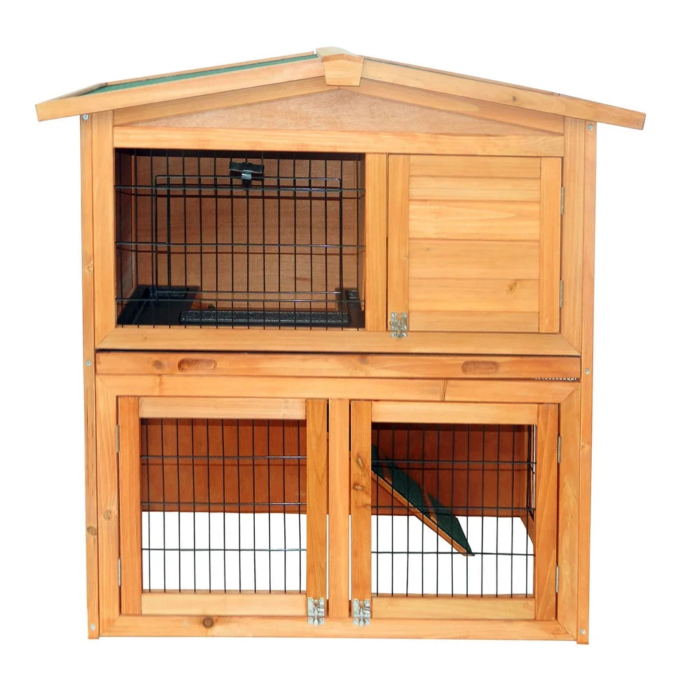 40 Inch Wooden Rabbit Hutch Triangle Roof Waterproof Bunny House A-Frame Pet Cage Wood Small House Poultry Cage, Orange
