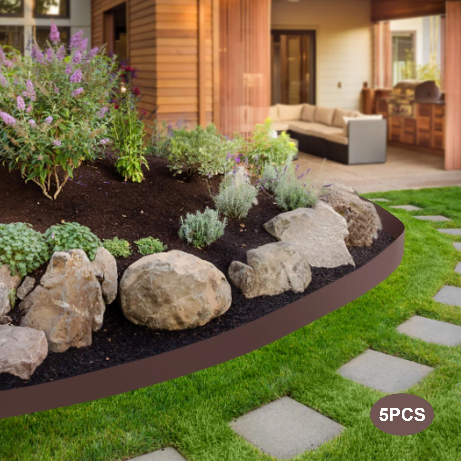 5PCS Steel Lawn Edging Metal Landscape Edging 3/4/5