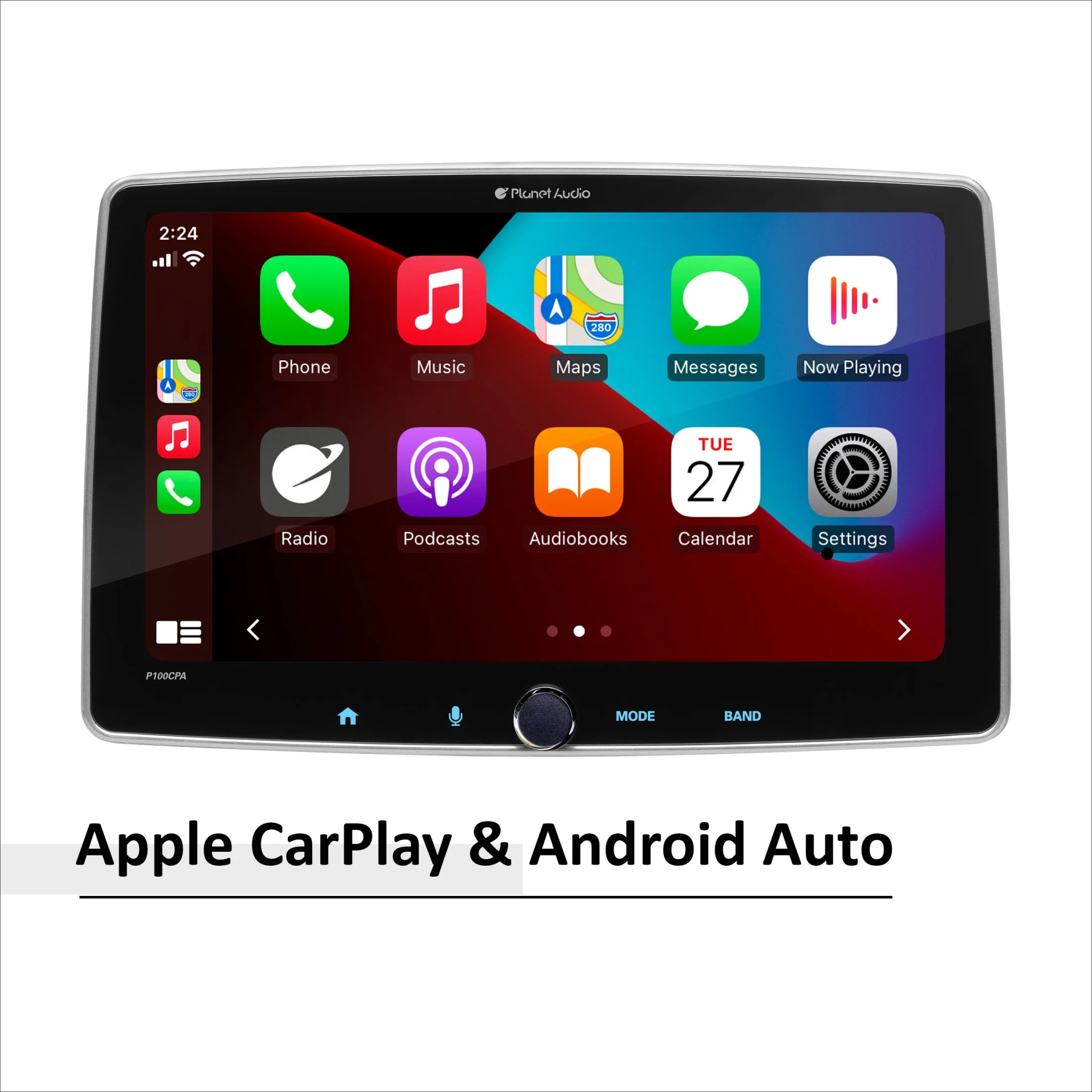 Planet Audio P100CPA Car Stereo - Apple CarPlay, Android Auto, Single Din, 10.1 Inch Touchscreen, Bluetooth, No CD DVD Player, AM/FM Radio Receiver