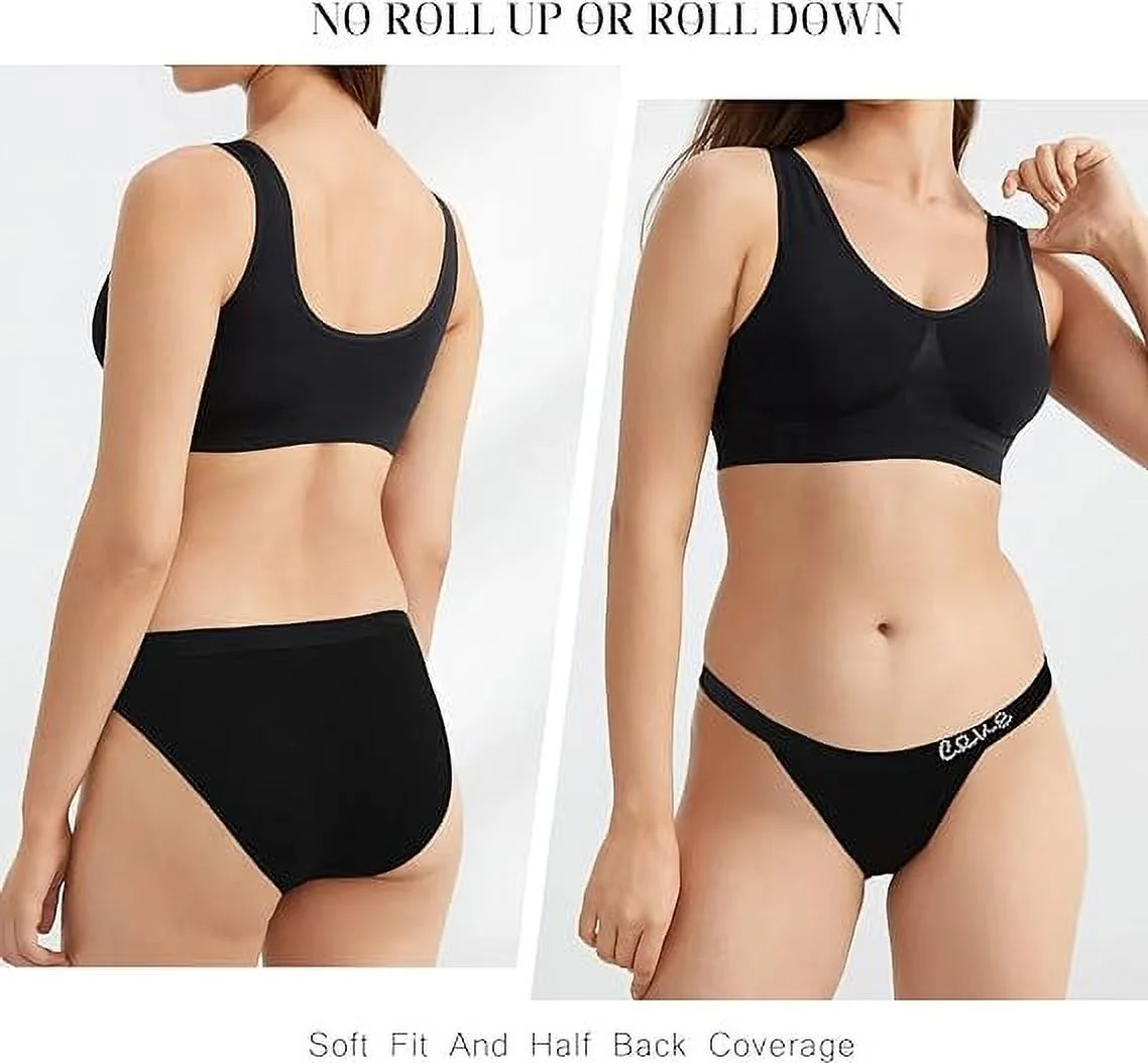 LEVAO Cotton Underwear Women Cheeky Panties Rhinestone Logo Low Rise String Bikini Panties 6 Pack S-XL