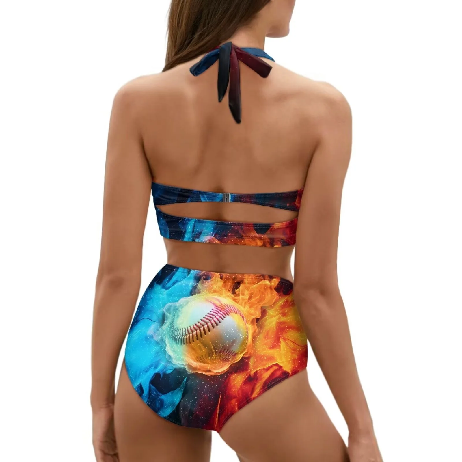 STUOARTE Fashion Bikinis for Women V Neck Halter 2 Piece Swimsuit Baseball Fire Push Up Bathing Suit Breathable Size M Beachwear with Adjustable Elastic Strap