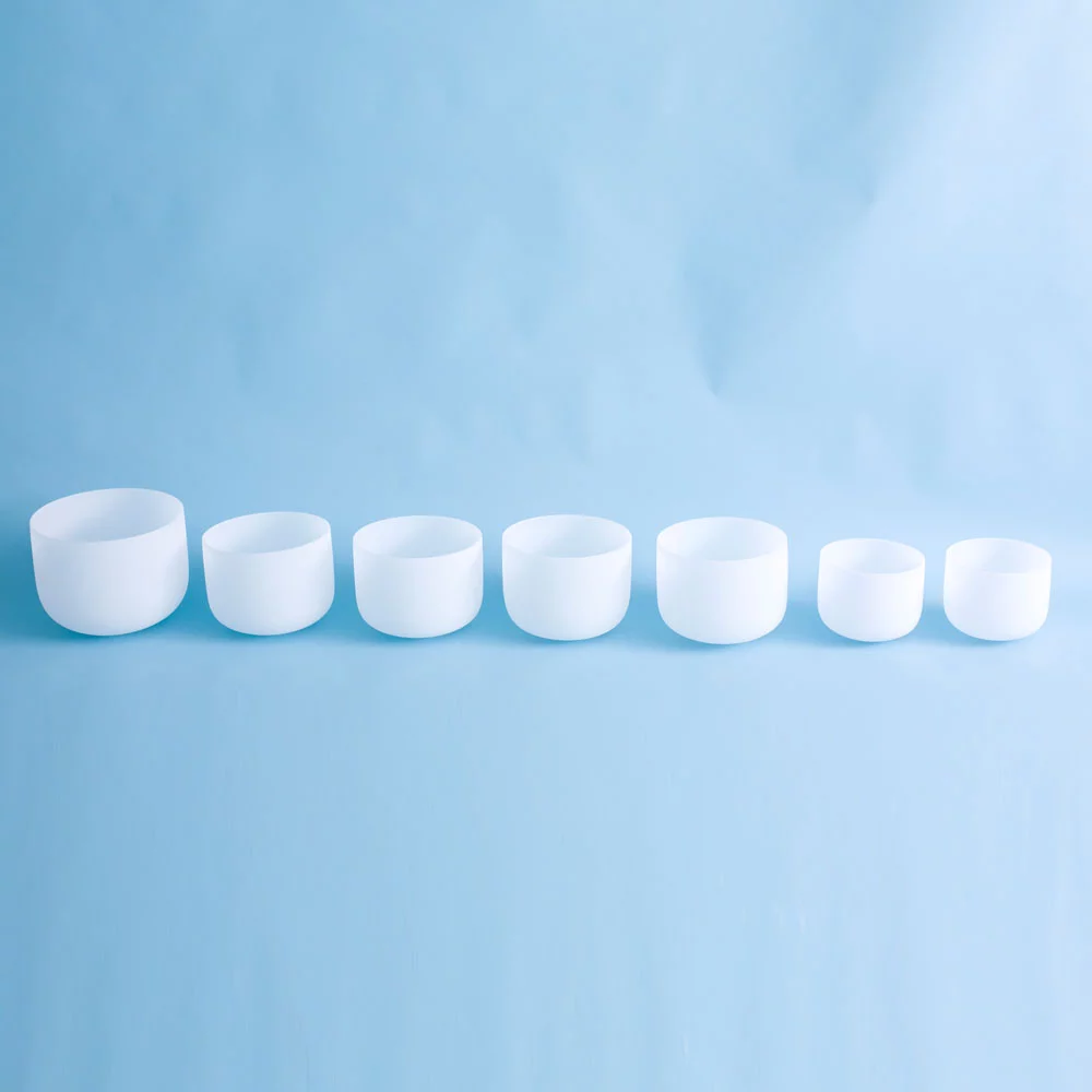 ENERGYSOUND 432Hz Chakra Tuned Set of 7  Frosted Quartz Crystal Singing Bowl 7-12 