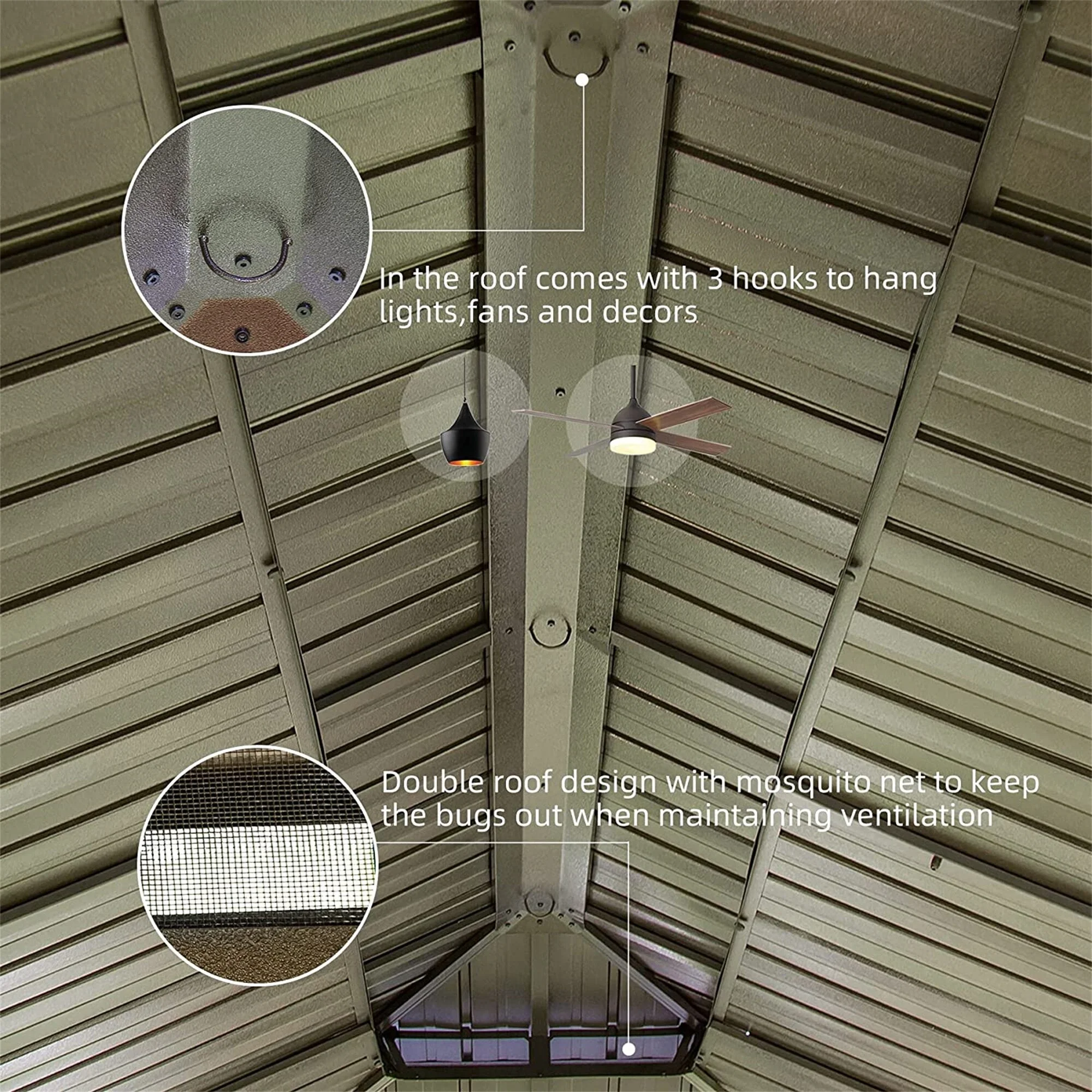 12' x 20' Metal Gazebo with Curtains and Netting, Galvanized Steel Double Canopy Pergola for Backyard, Patio, Yellow Brown