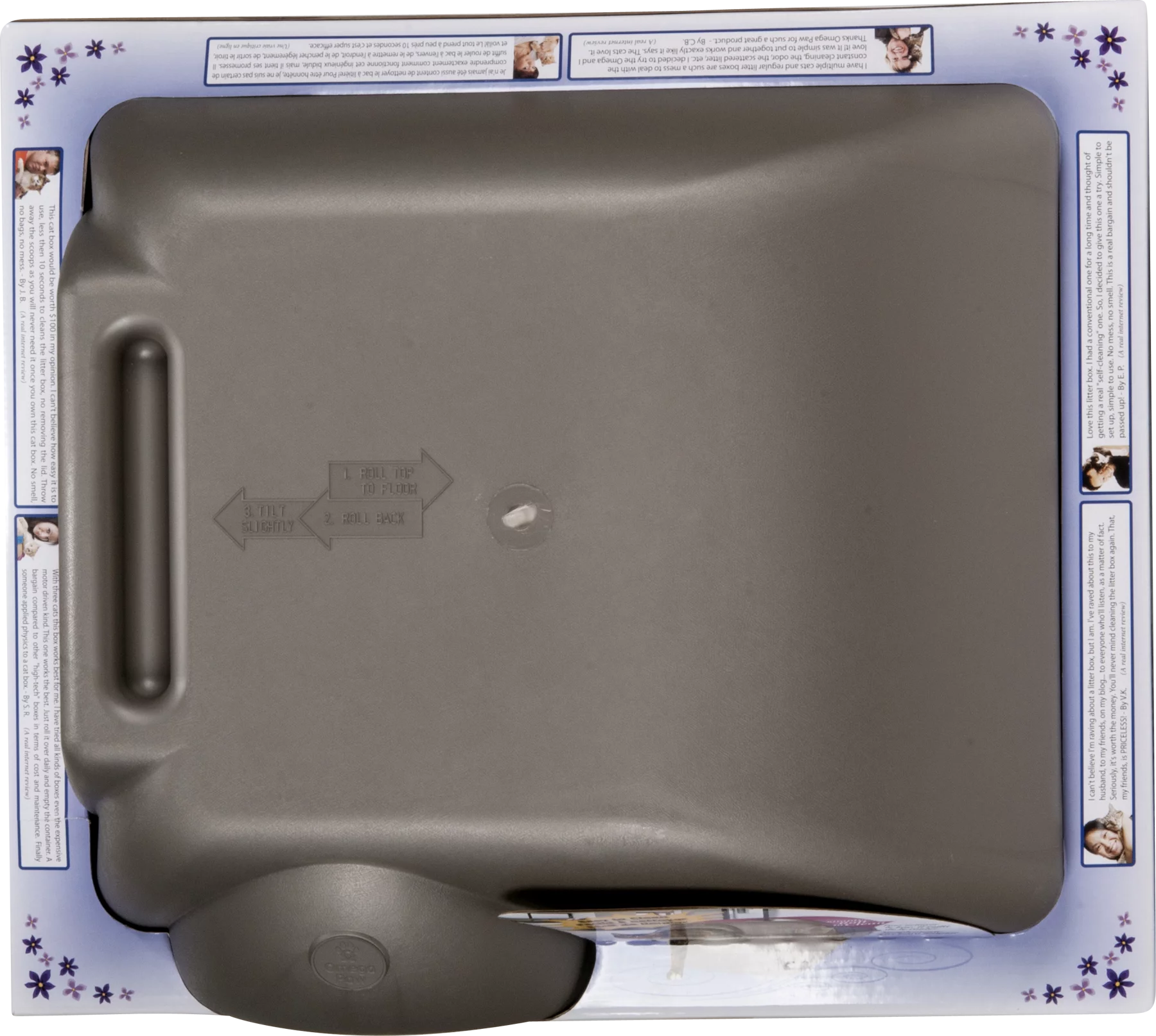 Omega Paw Roll’n Clean Self Cleaning Litter Box with Slide-Out Tray and Durable Construction (Regular, Brown)