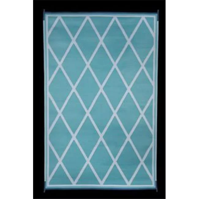 9 x 12 ft. Reversible RV Outdoor Mat, Turquoise & White