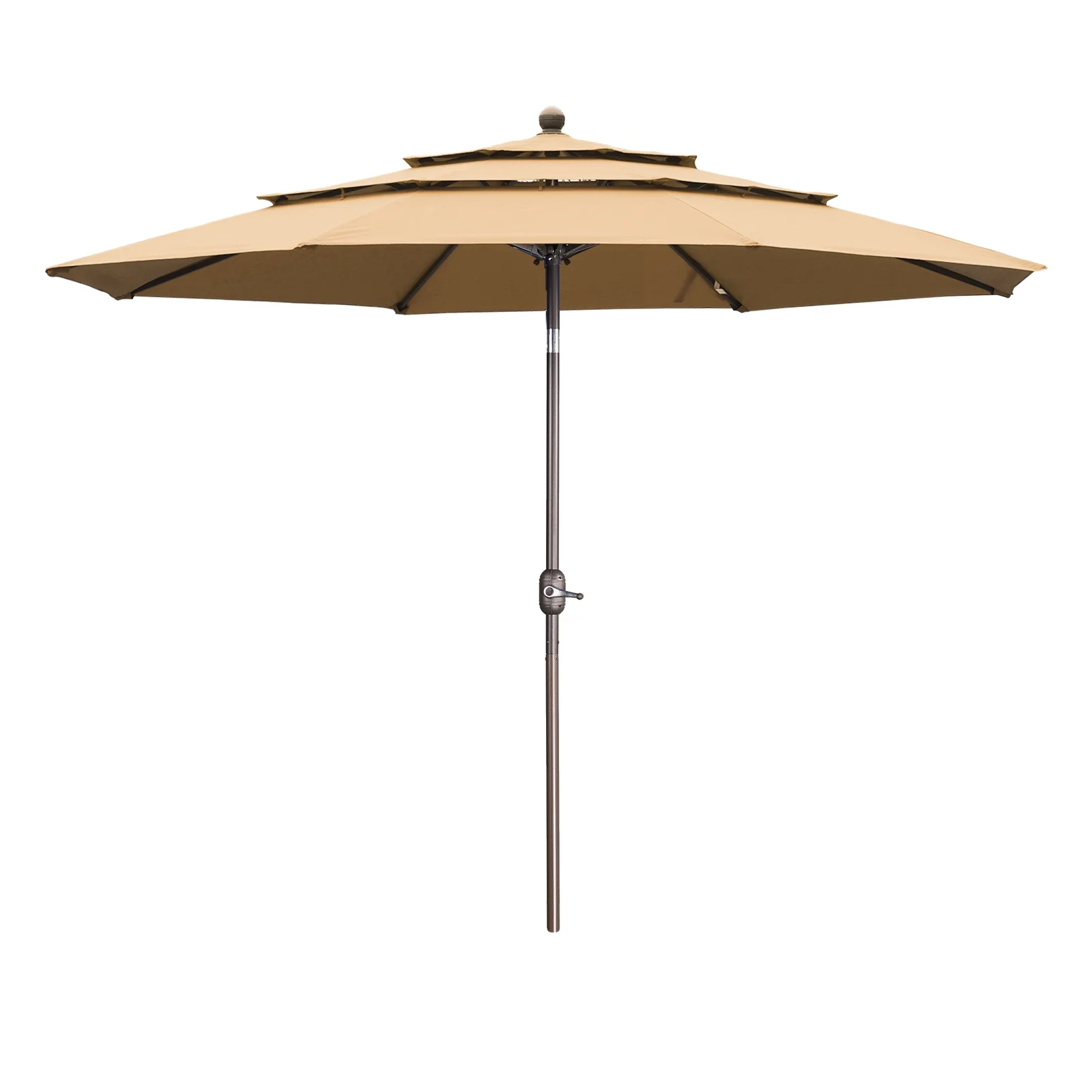 Aoodor 10ft 3 Tier Patio Umbrella - Stylish Outdoor Market Umbrella with Smooth Crank Mechanism - UV-Resistant Canopy - Ideal for Dining Tables (No Base)-Brown