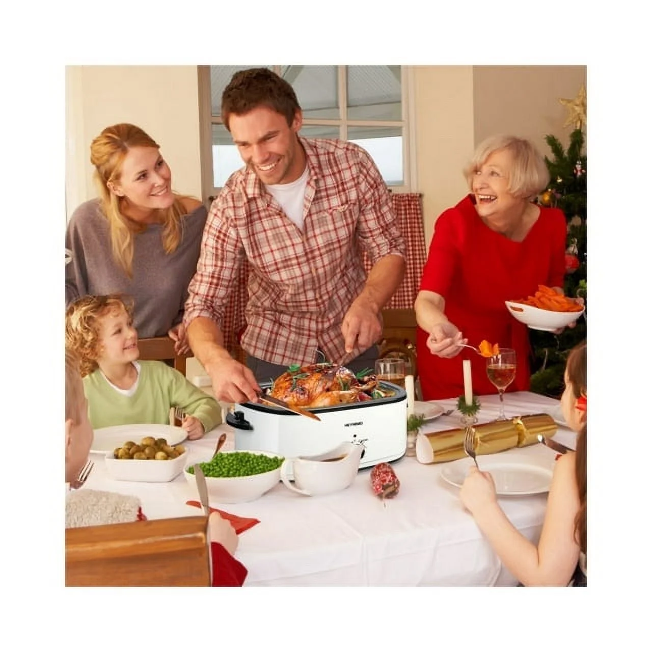 24 Quart Electric Roaster Oven Stainless Steel Roaster Pan With Self-Basting Lid Removable Insert Pot, White