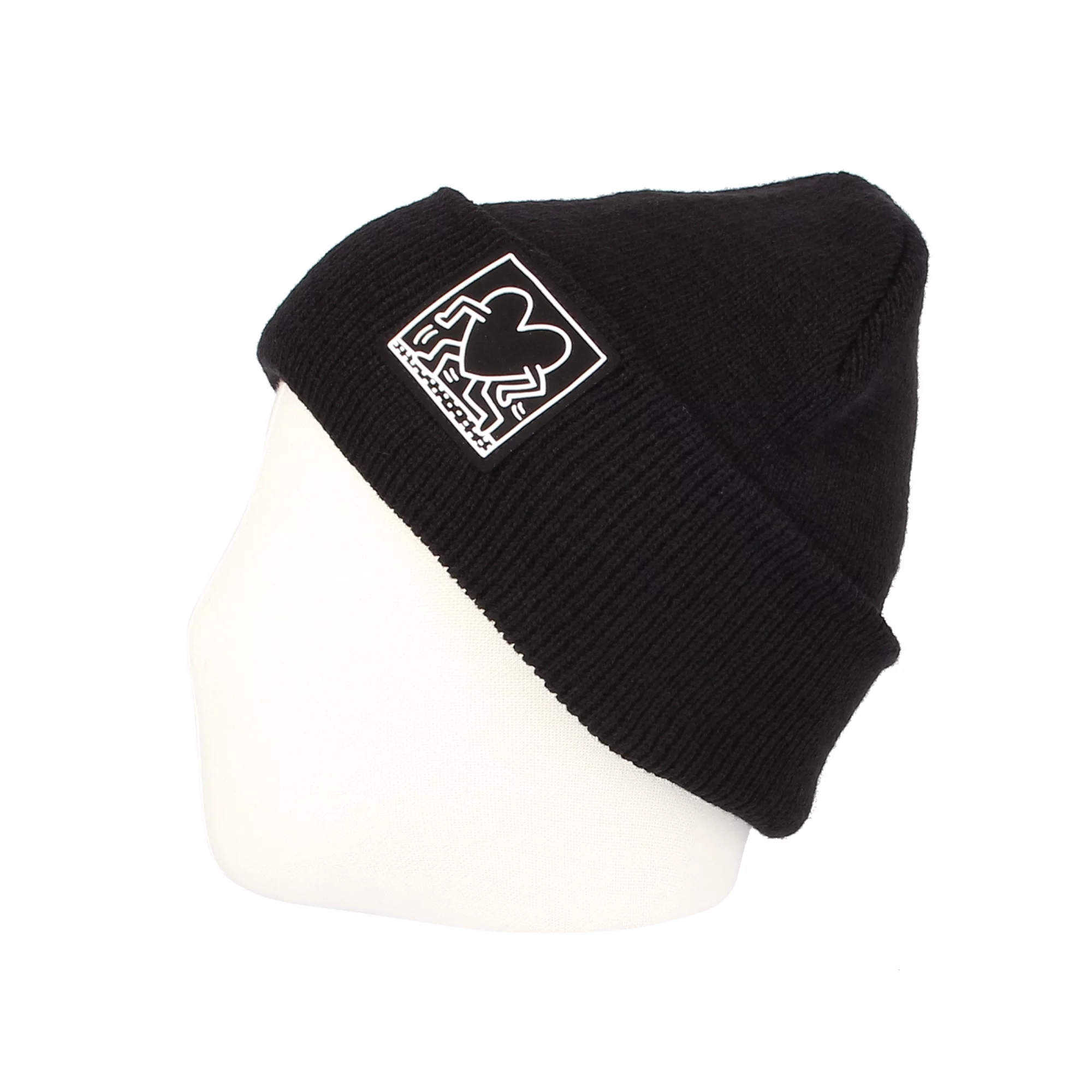 WITHMOONS Knitted Beanie Hat Keith Haring Heart Patch Watch Cap CR51090 (Black)CR51090Black