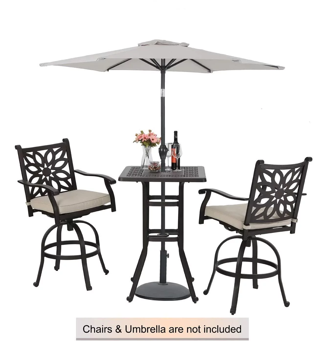 Sophia & William Cast Aluminum Outdoor Swivel Bar Stools with Seat Cushion-Set of 2