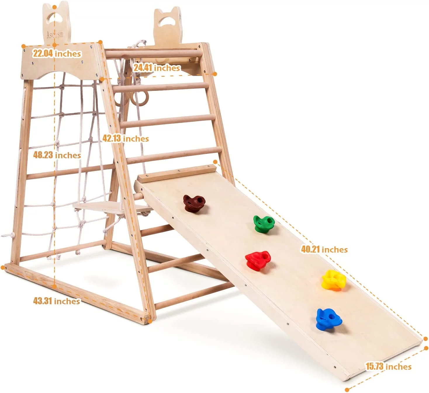 Jungle Gym Indoor (8 in 1) Wooden Indoor Playground, Toddler Wooden Climbing Toys, Montessori Playset, Gym with Slide, Climbing Net, Swing, Tent, Gymnastics Ring…