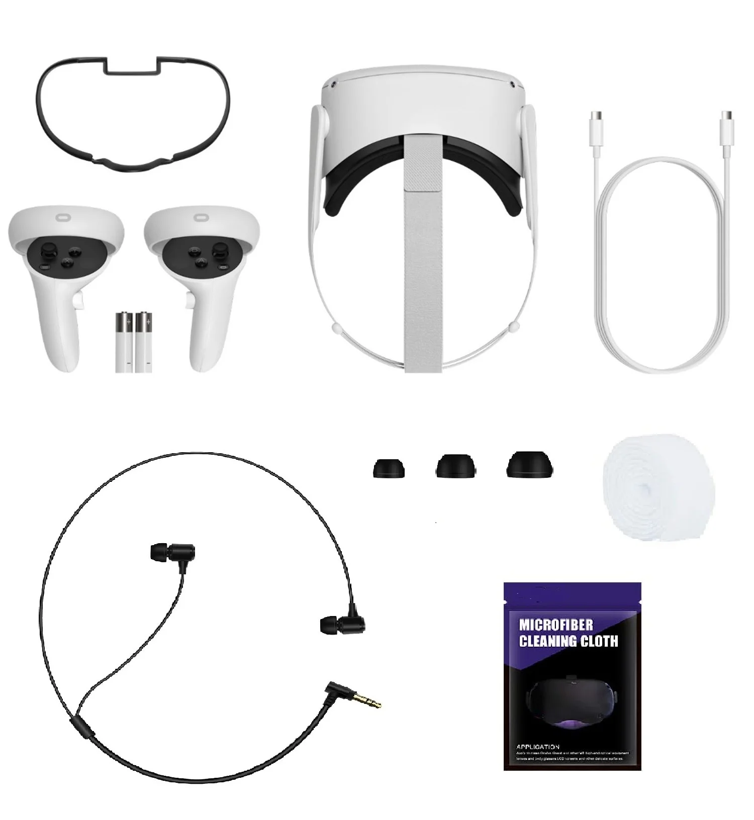 Newest Oculus Quest 2, Advanced All-in-One Virtual Reality Gaming Headset, 64GB White, Holiday Bundle with Stereo In-Ear Headphones, Lens cloth, Hand-tearable Velcro Accessories Set