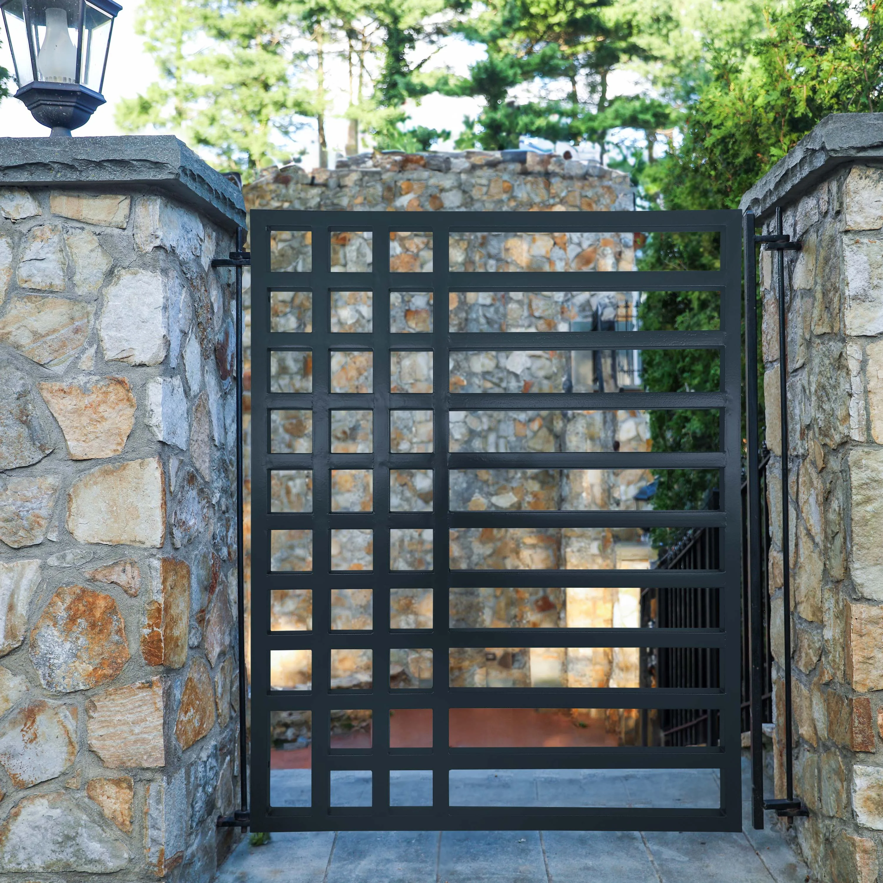 ALEKO Yard Garden Modern Kyiv Style Steel Pedestrian Gate 5 x 4.5 ft Black