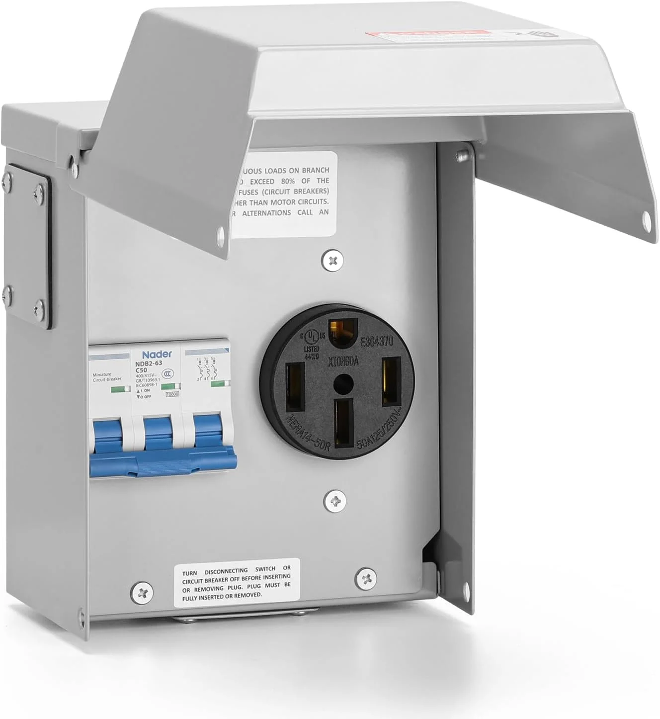 briidea 50 Amp Temporary RV Power Outlet with Breaker, Outdoor Breaker Box