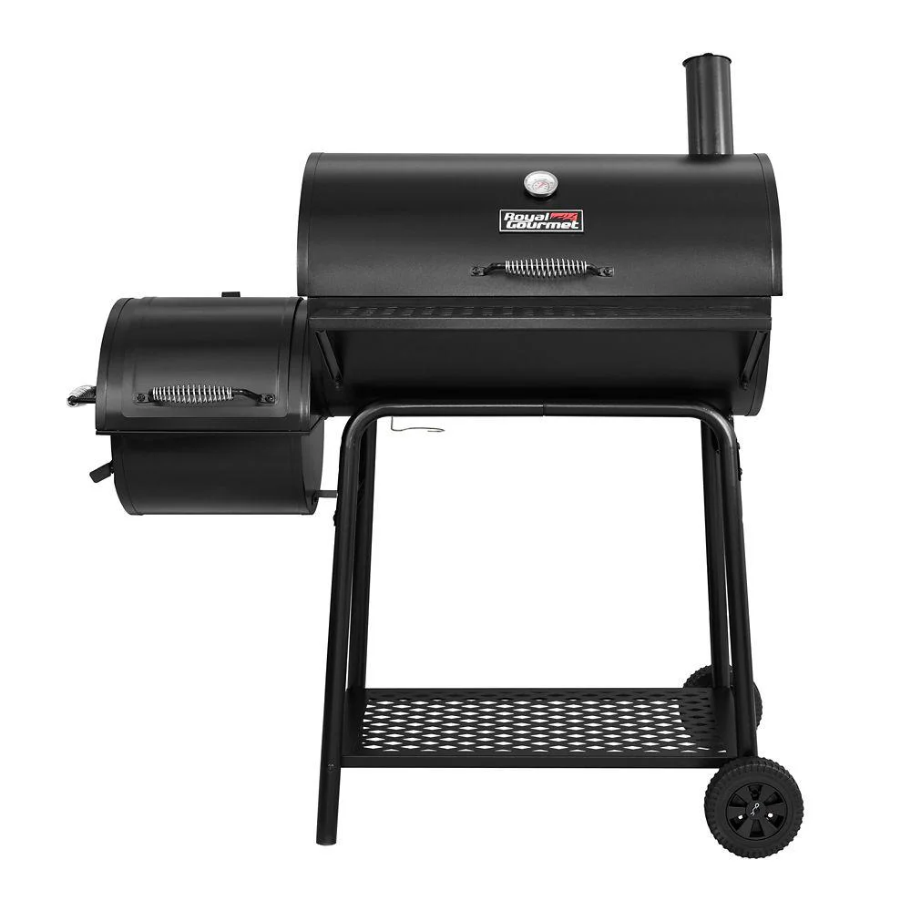Royal Gourmet Charcoal Barrel Grill with Offset Smoker, Front and Bottom Shelves, 811 sq. in., Backyard Cooking, Black, CC1830F
