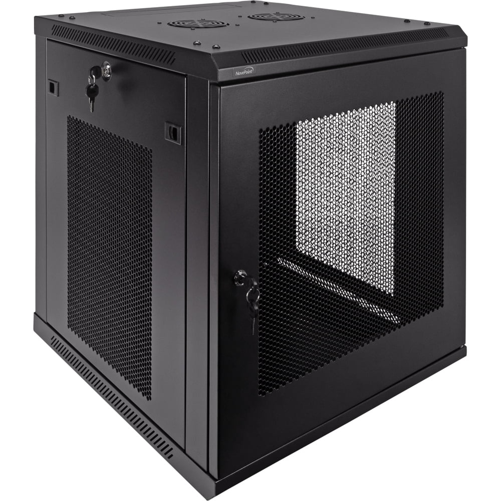 NavePoint 12U Server Rack Enclosure - 23.6” Deep, 12U Wall Mount Network Cabinet with Locking Perforated Door, 19” IT Equipment Compatible, 12U Network Rack, Removable Side Panels, Black