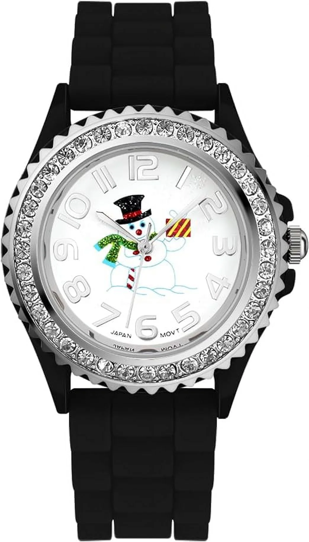 Blekon Christmas Tree Women Watch Crystals Studded Alloy Case Silicone Strap White Dial Santa Claus Analog Watches