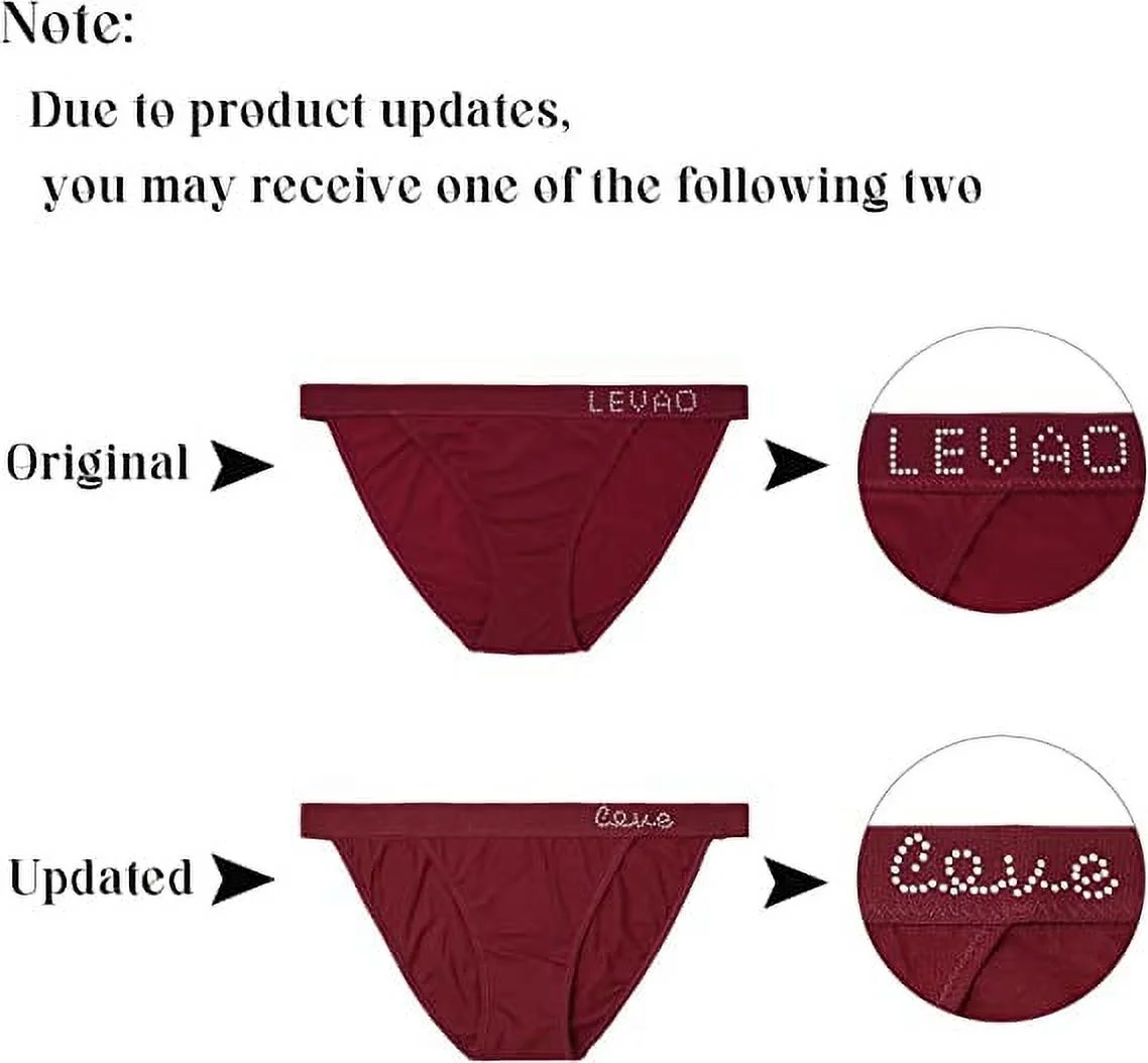 LEVAO Cotton Underwear Women Cheeky Panties Rhinestone Logo Low Rise String Bikini Panties 6 Pack S-XL