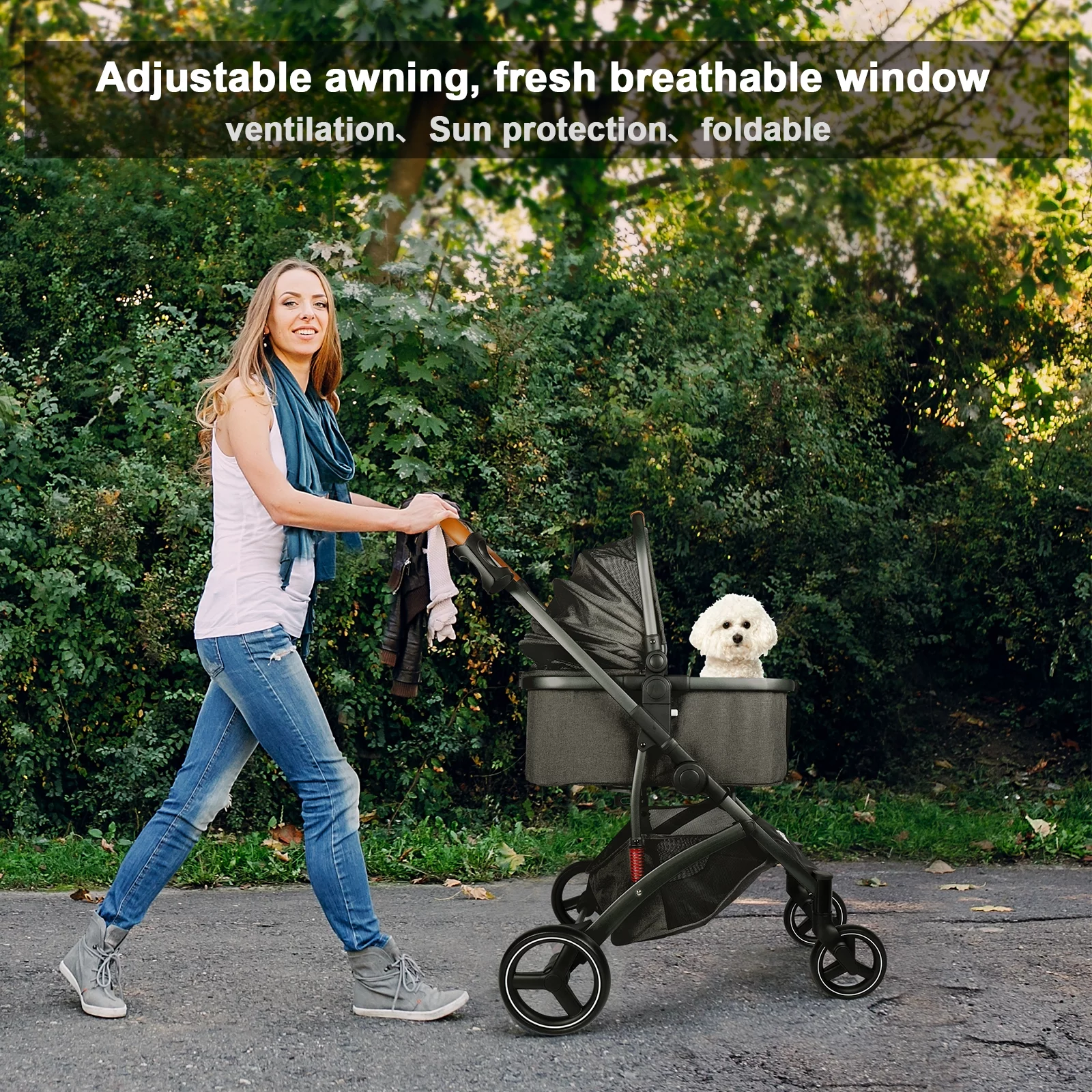 Wedyvko Dog stroller, Foldable Pet Travel System 3 in 1 Multifunction Pet Stroller, Sturdy Aluminum Alloy Frame Up to 55 lbs (Black)