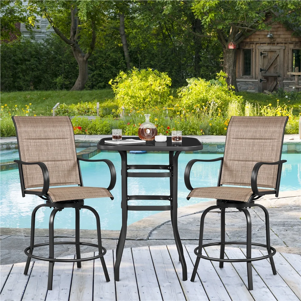 Alden Design Set of 2 Texteline Patio Bistro Swivel Bar Stools for Garden, Brown