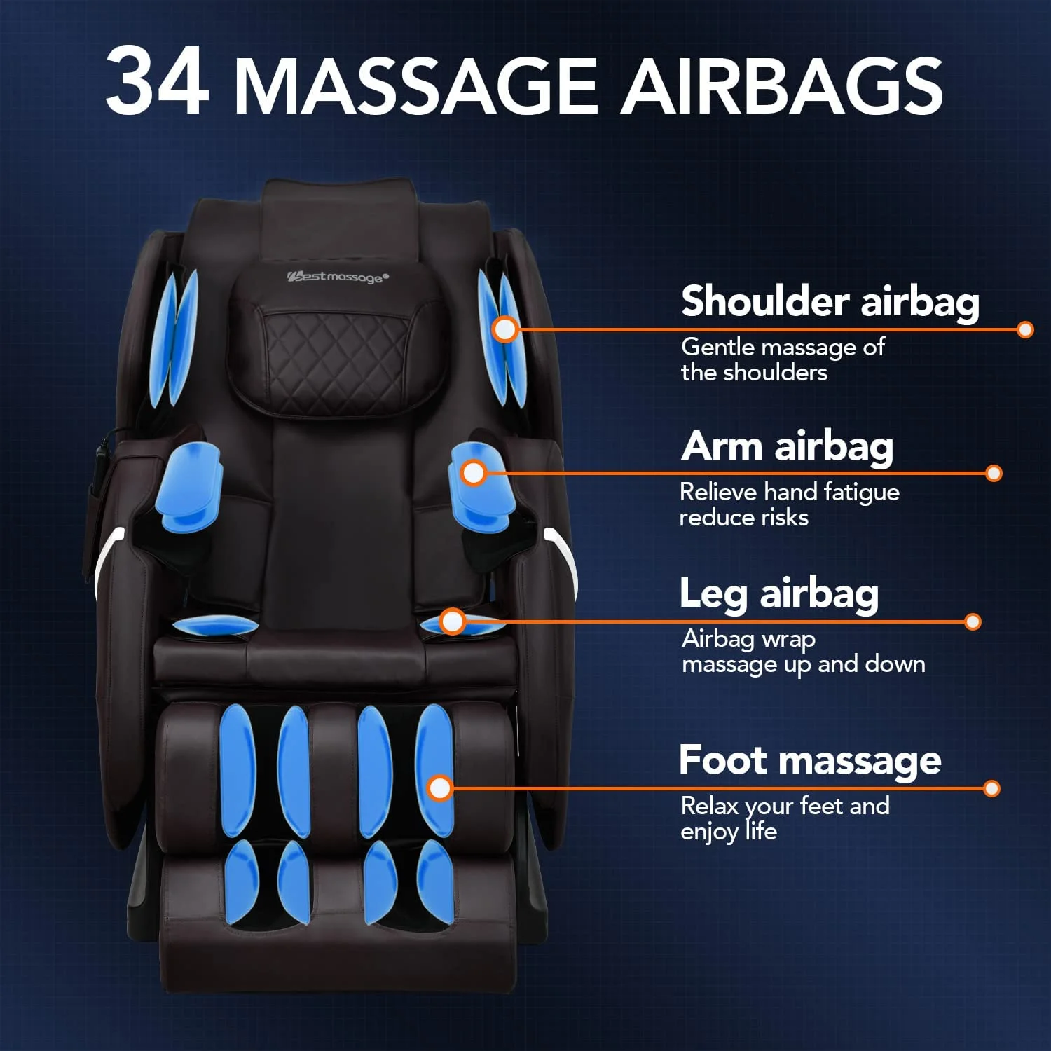 BestMassage Massage Chair,Electric Shiatsu Full Body Zero Gravity Massage Recliner Chair Built-in Heat，Brown