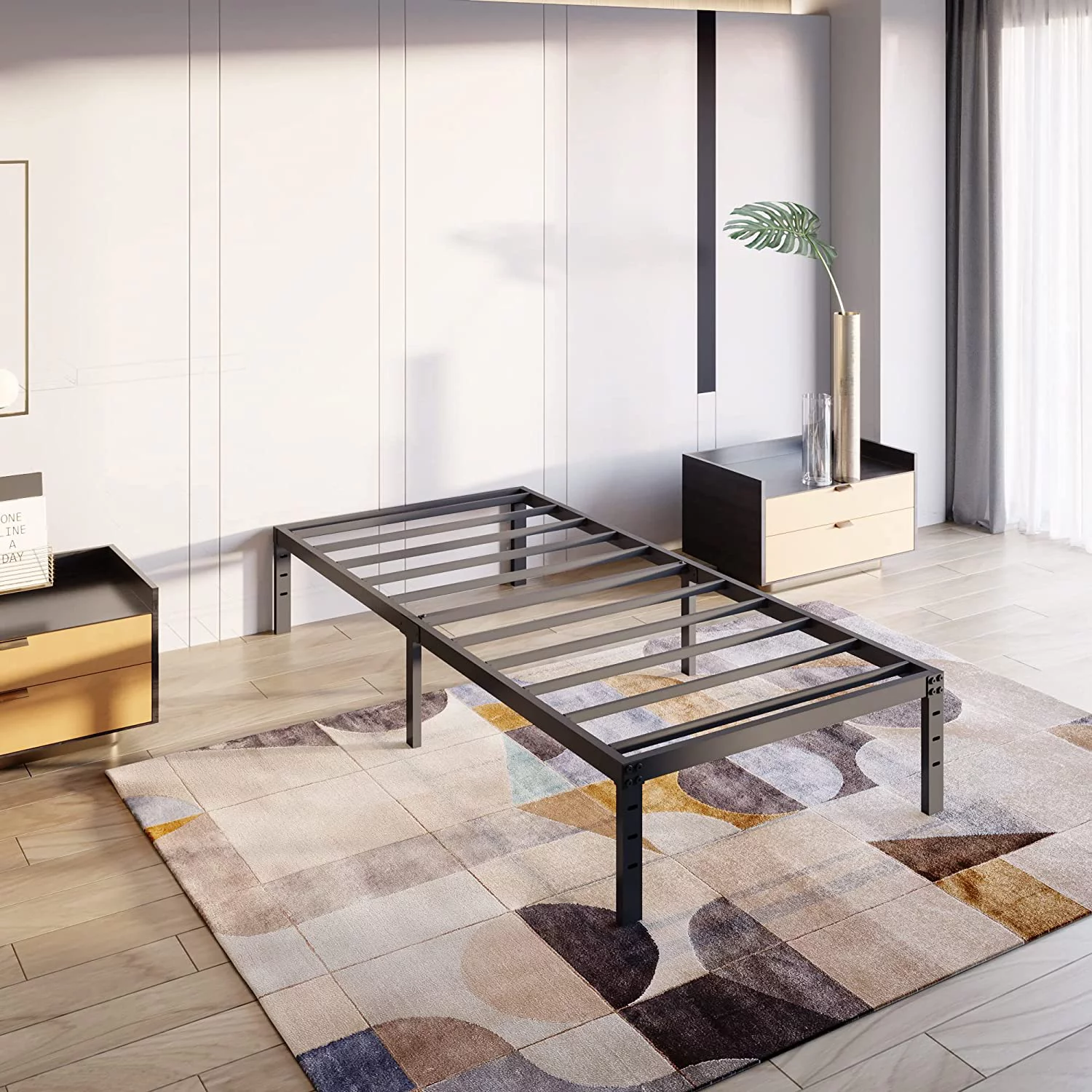 XMhongsong 14 Inch Twin Size Bed Frame No Box Spring Needed  Heavy Duty Metal Platform Bed Frame  Easy Assembly  Noise Free  Black