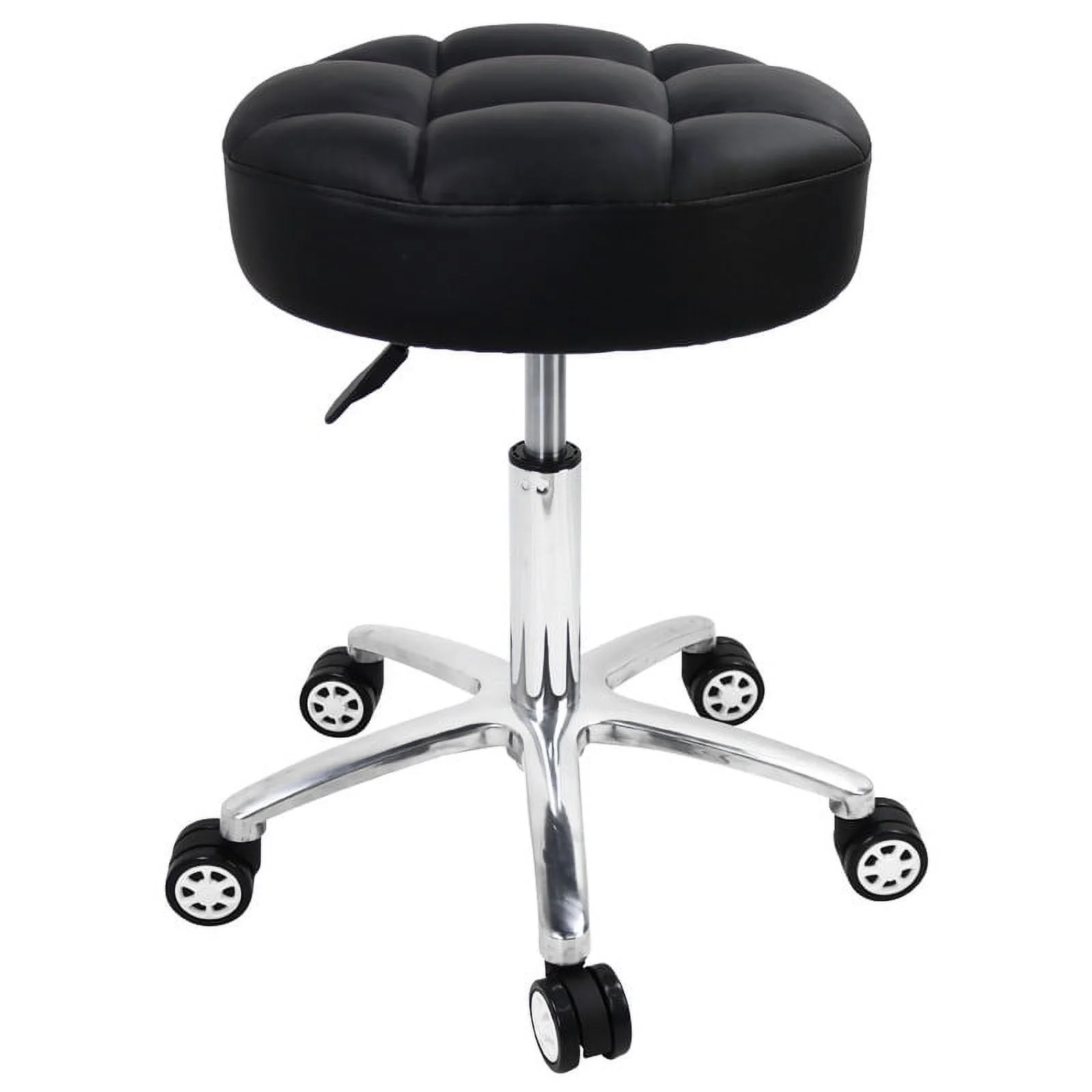 WKWKER Rolling Stools Thicker PU Leather Cushion 360° Swivel Stool with Wheels Hydraulic Lift Support Height Adjustable Rolling Stool Chair for Kitchen Drafting Lab Office Salon Massage Stool（Black）