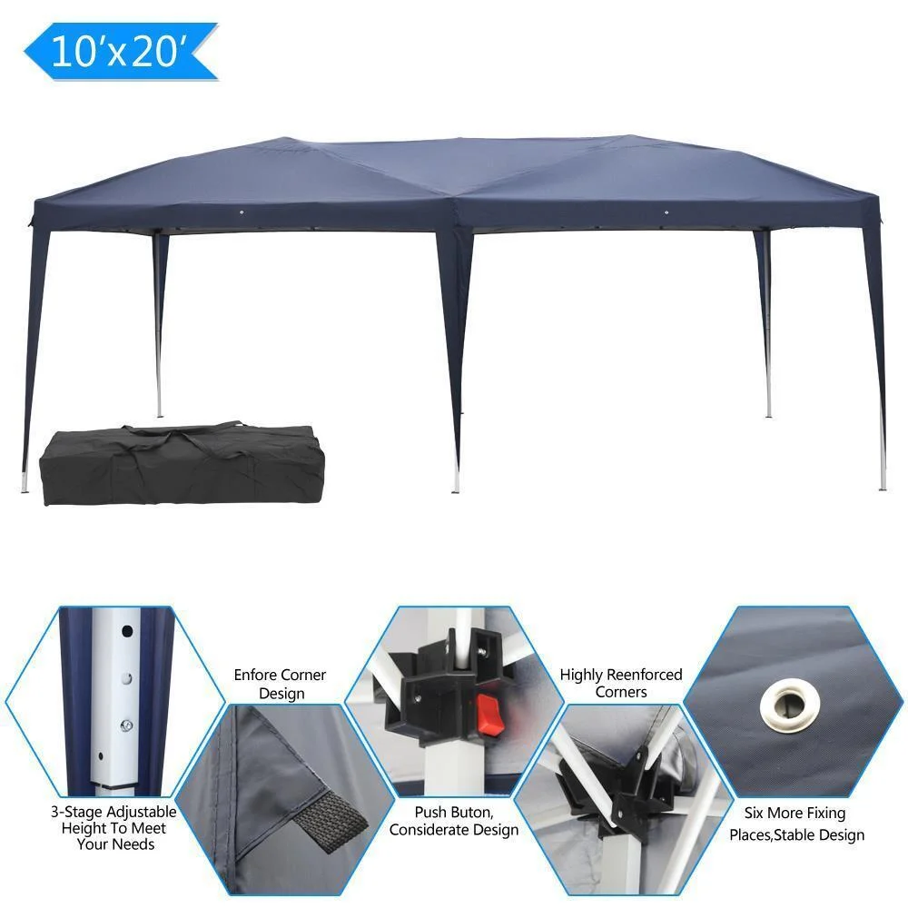 New 10'X 20'EZ POP UP Gazebo Wedding Party Tent Folding Canopy Carry Bag Blue