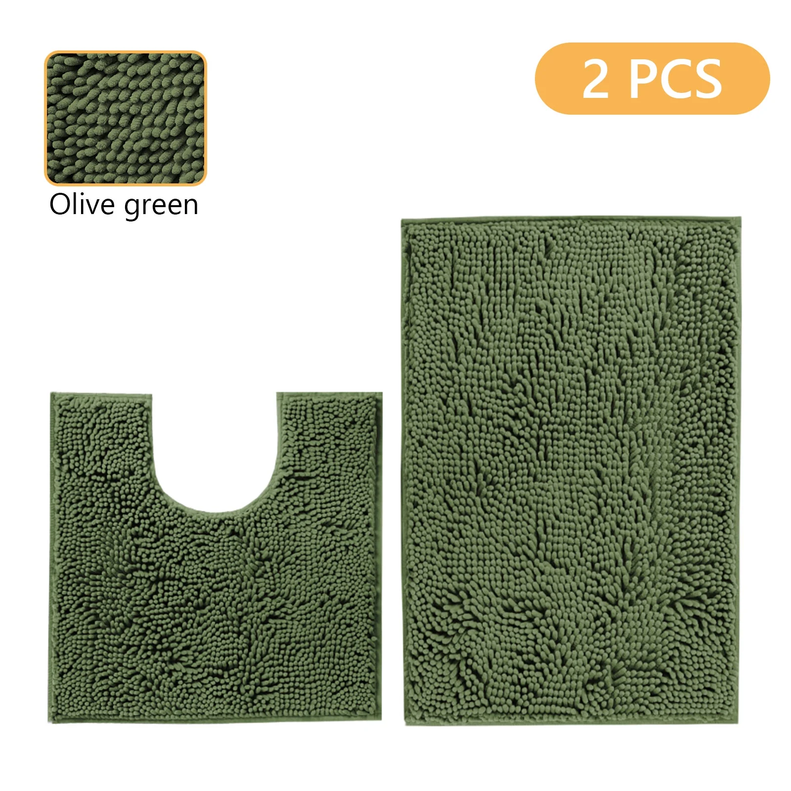 Tripumer  Bathroom Rugs Sets 2 Piece Chenille Bath Mat Sets Shaggy Microfiber Rugs Sets Bath Mats for Bathroom Extra Soft Absorbent Olive Green